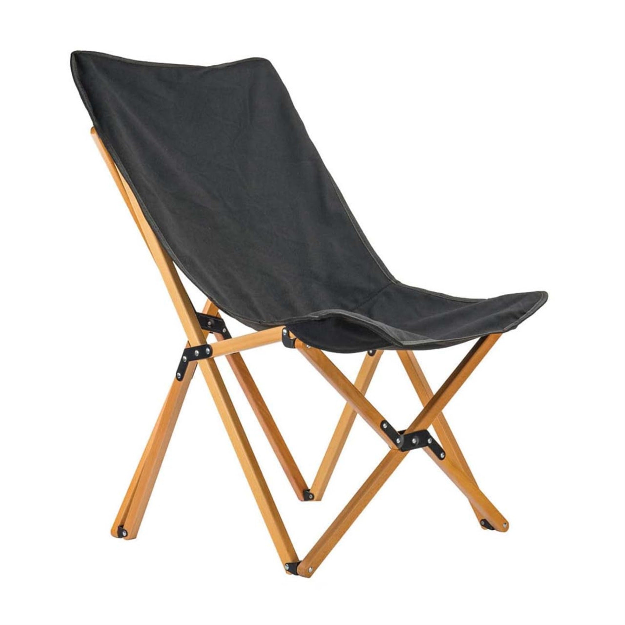 Overland Vehicle Systems Kick It Camp Chair - Black Canvas Body With Wood Base & Storage Bag