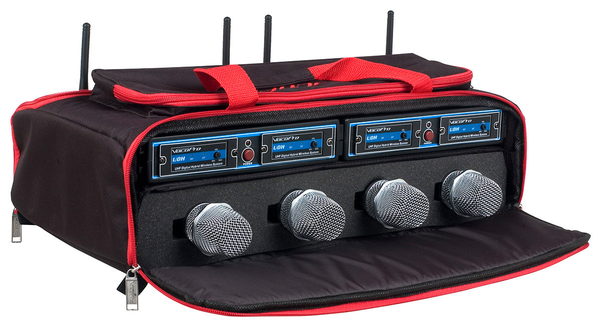 4 CHANNEL WIRELESS HANDHELD MICROPHONE SYSTEM IN A BAG