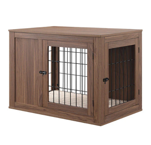 Ergode Large Dog Crate With Cushion - Spacious & Elegant Walnut Finish