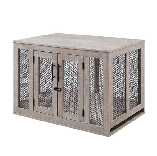 Ergode Weathered Grey Dog Crate: Medium Size With Tray & Cushion