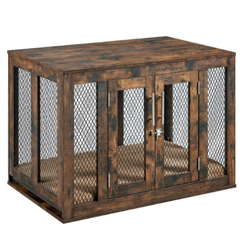Ergode Rustic Dog Crate With Tray And Cushion - Medium Size