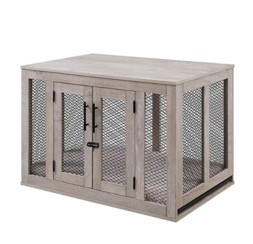 Ergode Weathered Grey Dog Crate: Small Size, Tray & Cushion Included