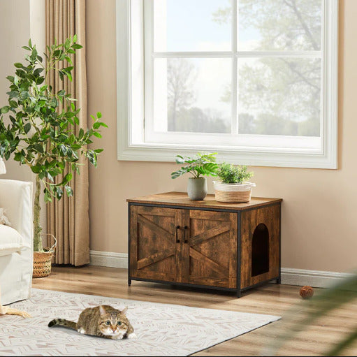 Ergode Rustic Cat Litter Box Enclosure: Convenient Top Opening, Ample Space