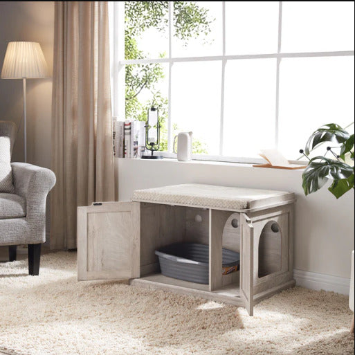 Ergode Weathered Grey Cat Litter Box Enclosure: Stylish, Functional, And Convenient