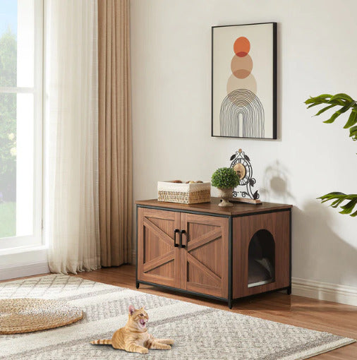 Ergode Walnut Cat Litter Box Enclosure: Convenient Top Opening, Quality & Durability