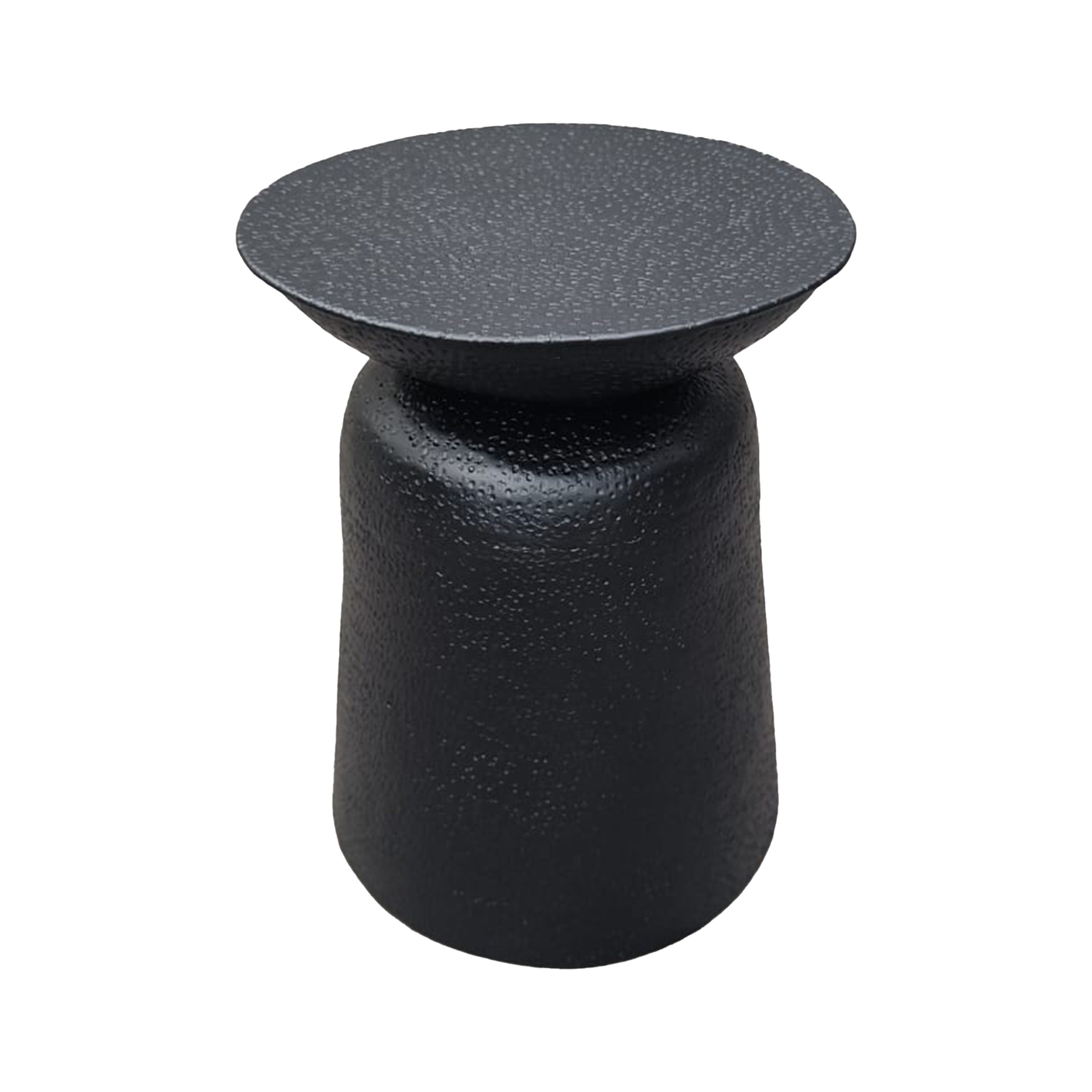 Josi 21 Inch Round Side End Table, Handcrafted Hammered Design, Drum Pedestal Aluminum Base, Matte Black