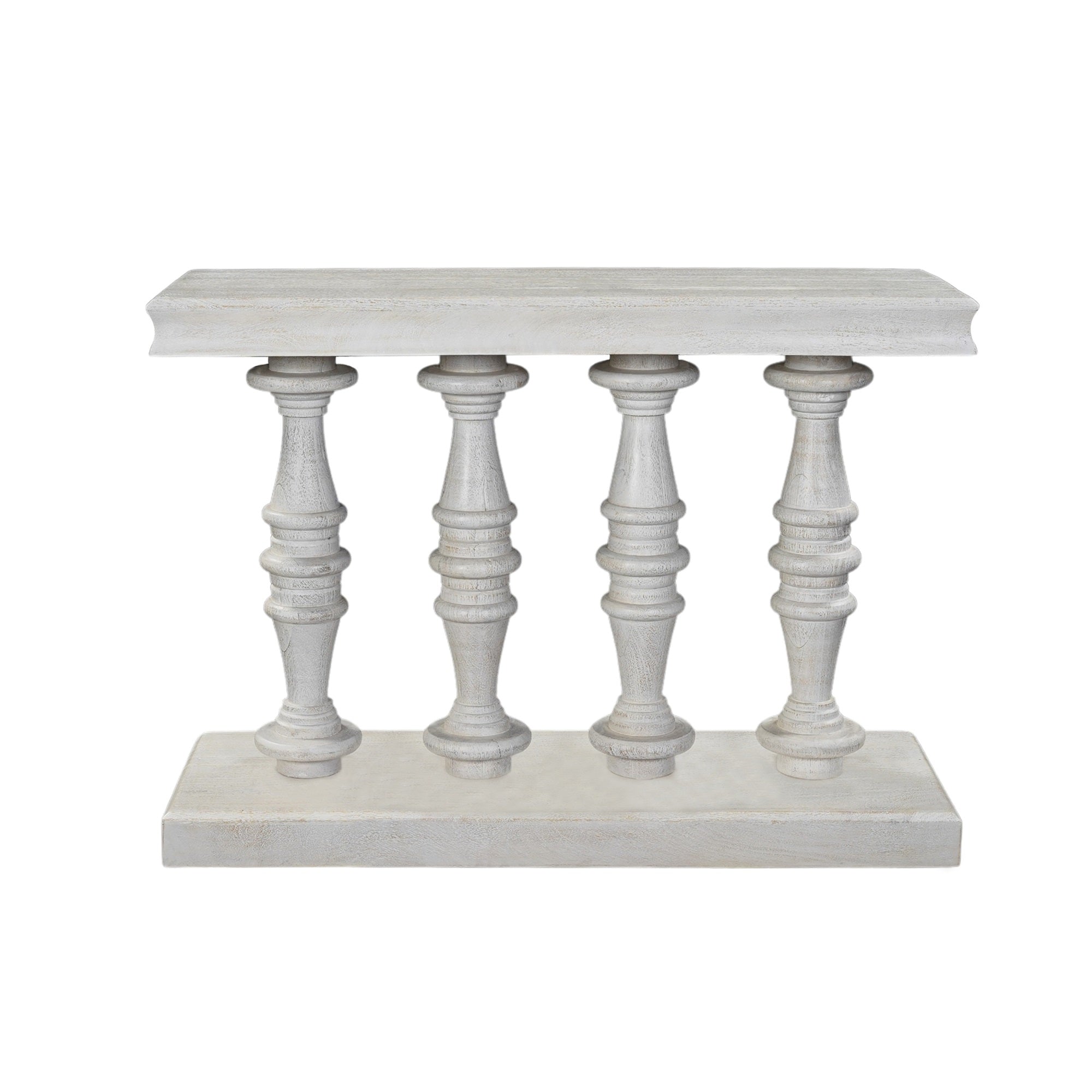 Console Table, 42-Inch Mango Wood Top, Shabby Chic Finish, Turned Pillar Legs
