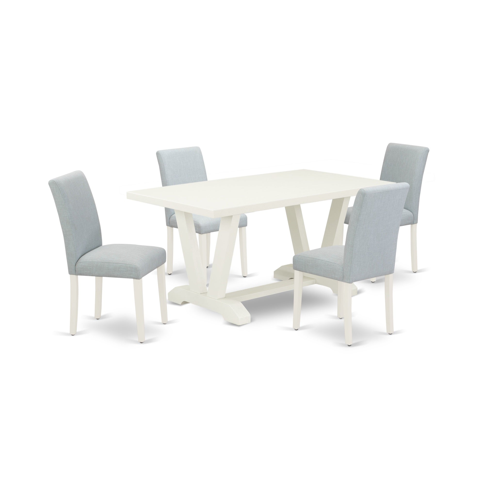East West Furniture 5-Piece Dining Set Includes 4 Dining Room Chairs With Upholstered Seat And High Back And A Rectangular Dining Table - Linen White Finish