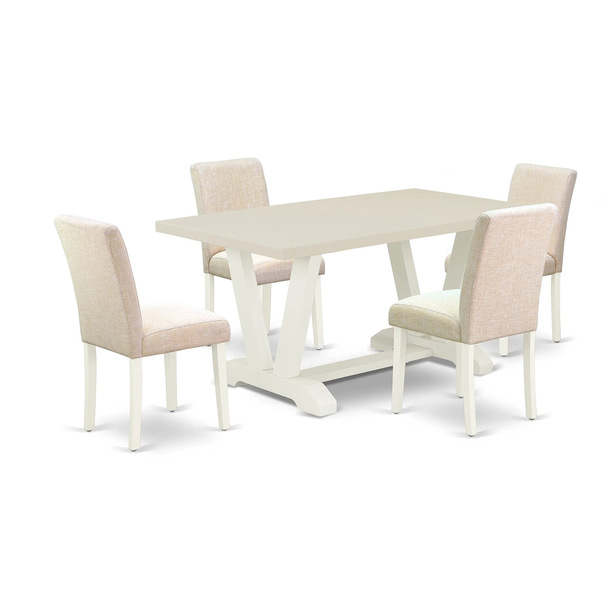 East West Furniture V026Ab202-5 5 Piece Dinette Set For 4 Includes A Rectangle Dining Room Table With V-Legs And 4 Light Beige Linen Fabric Upholstered Chairs, 36X60 Inch