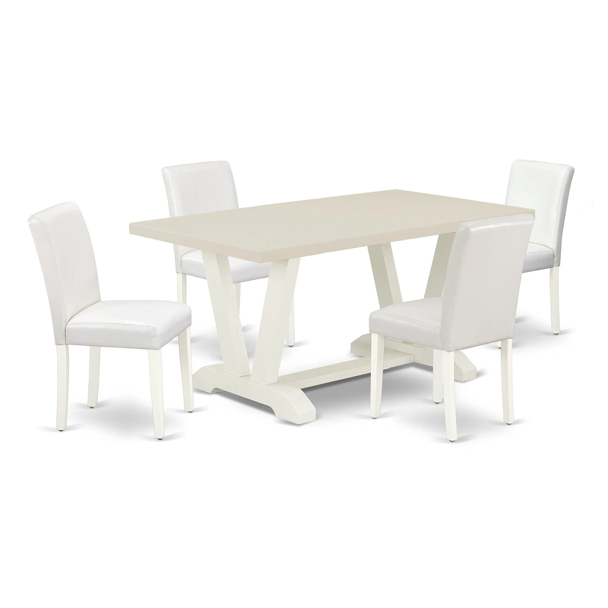 East West Furniture V026Ab264-5 5 Piece Room Set Includes A Rectangle Kitchen Table With V-Legs And 4 White Faux Leather Parsons Dining Chairs, 36X60 Inch