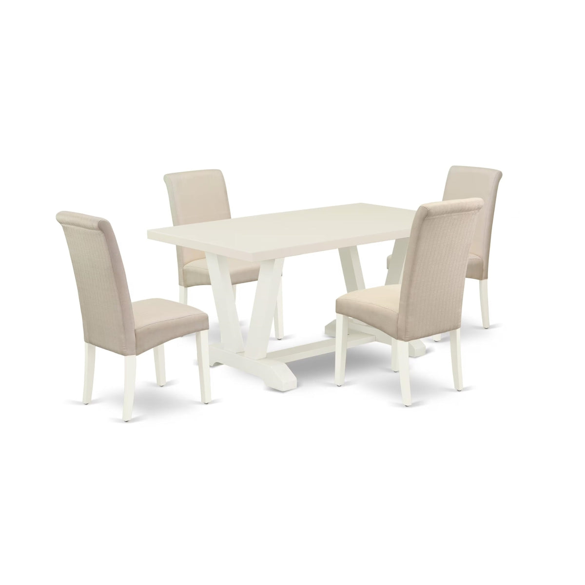 Casafoyer V-Style 5 Piece Dinette Set For 4 Includes A Rectangle Room Table With V-Legs And 4 Cream Linen Fabric Parsons Dining Chairs, 36X60 Inch, V026Ba201-5