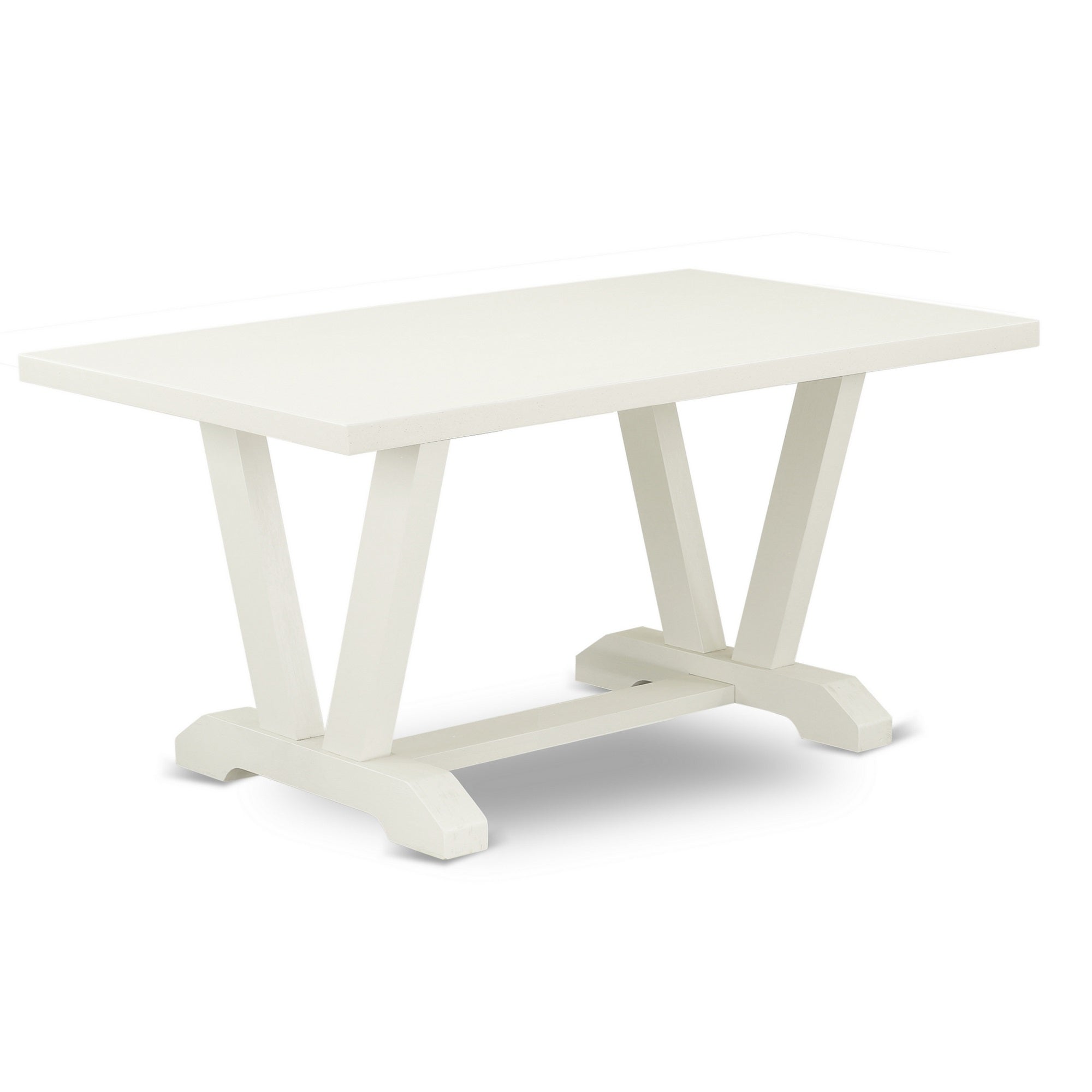 Ergode V026Ba201-7 7-Piece Kitchen Set - Dining Table & 6 Parson Chairs - Hardwood Frame - Linen White Finish - Smoke Finish - Linen Fabric Seat - 300 Lbs Weight Capacity - Rubber Wood Construction