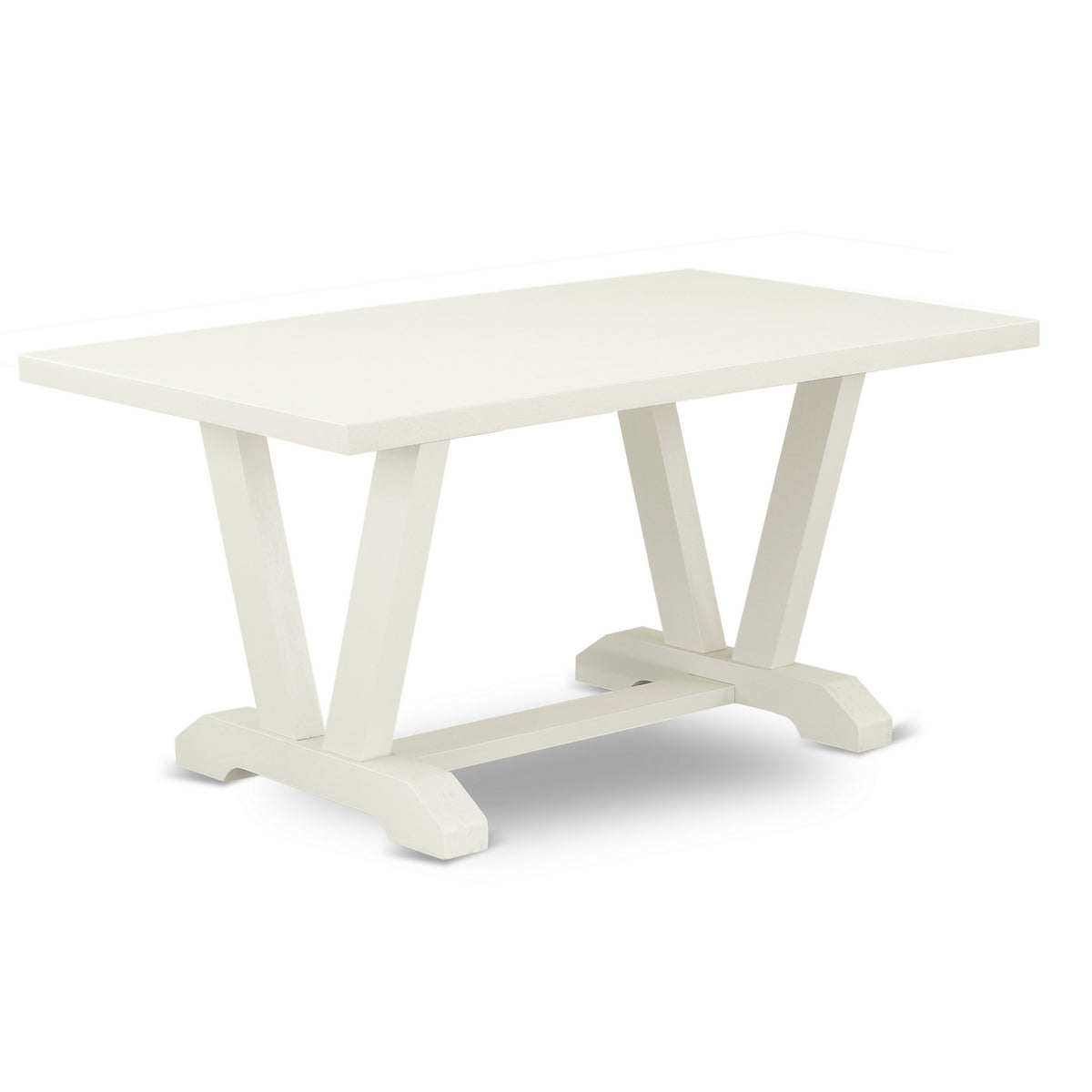 V026Ce215-6 Ergode 6-Pc Dining Set: 4 Padded Parson Chairs, Baby Blue Linen Fabric, Button Tufted Back, Rectangular Top Table, Wooden Legs, Linen White Finish