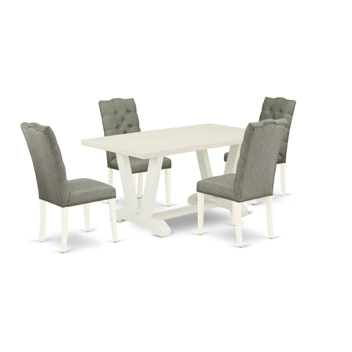 Casafoyer V-Style 5 Piece Dining Set For 4 Includes A Rectangle Kitchen Table With V-Legs And 4 Gray Linen Fabric Upholstered Parson Chairs, 36X60 Inch, V026El207-5