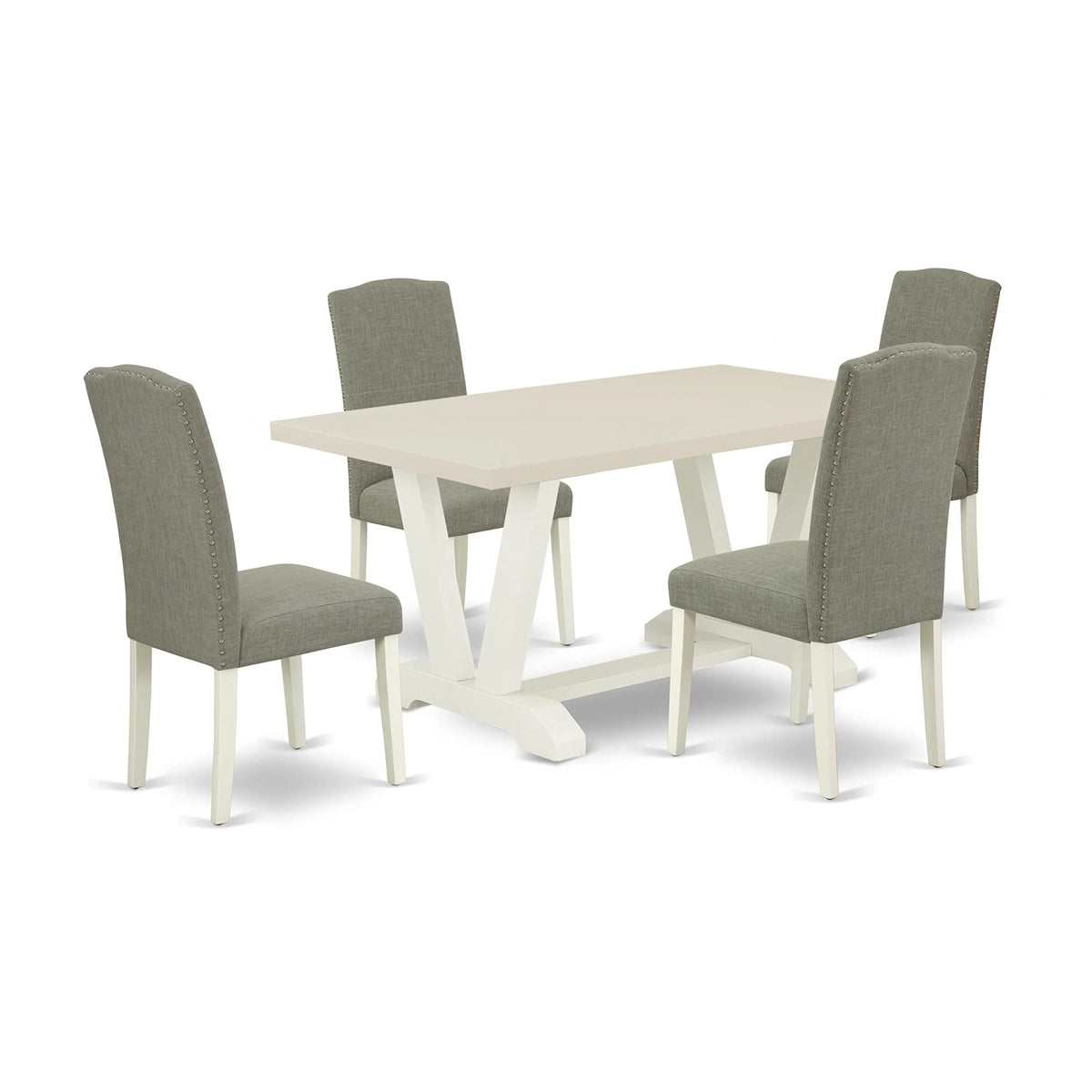 East West Furniture V026En206-5 5 Piece Modern Set Includes A Rectangle Wooden Table With V-Legs And 4 Dark Shitake Linen Fabric Parsons Dining Chairs, 36X60 Inch