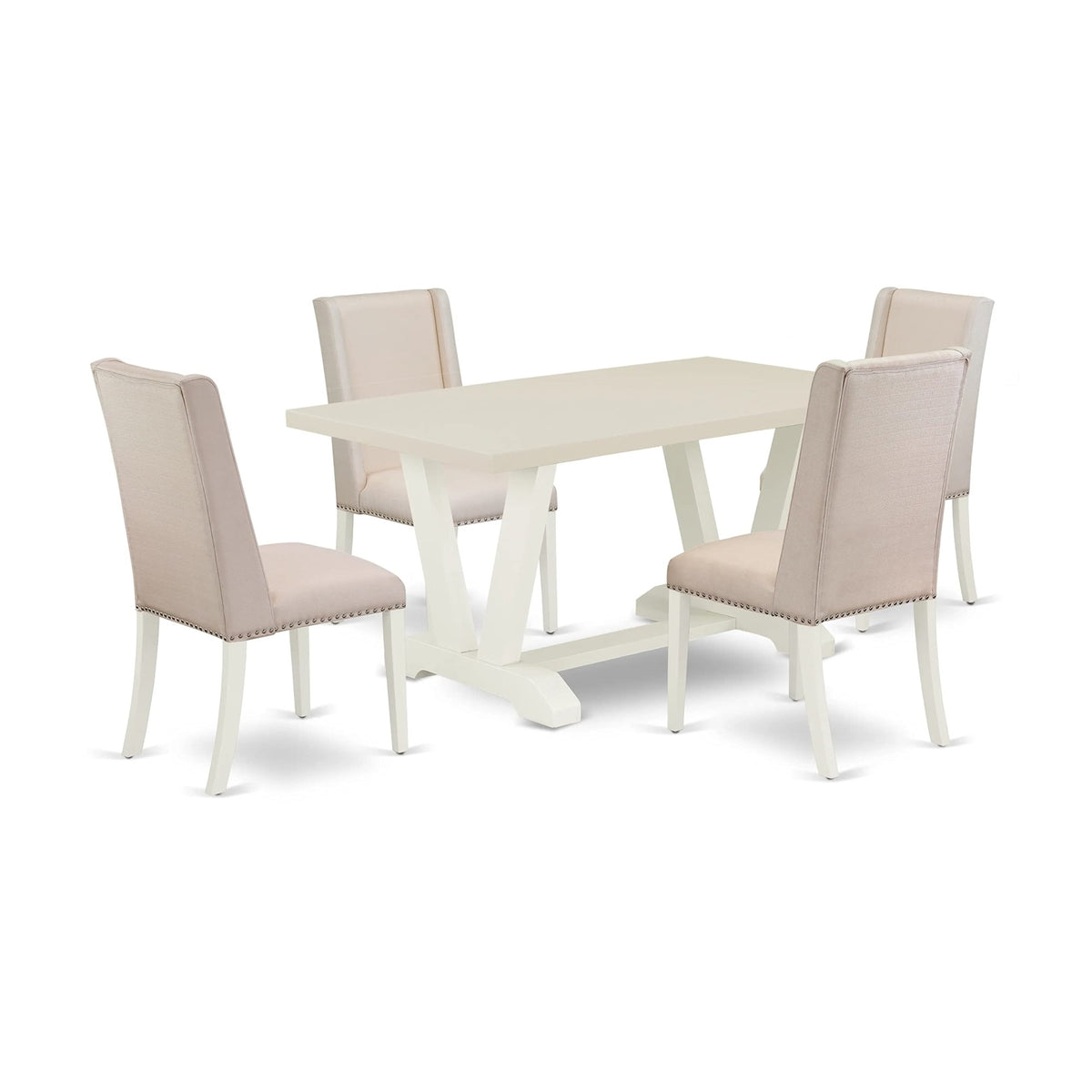 East West Furniture V026Fl201-5 5 Piece Kitchen Set For 4 Includes A Rectangle Dining Room Table With V-Legs And 4 Cream Linen Fabric Upholstered Chairs, 36X60 Inch