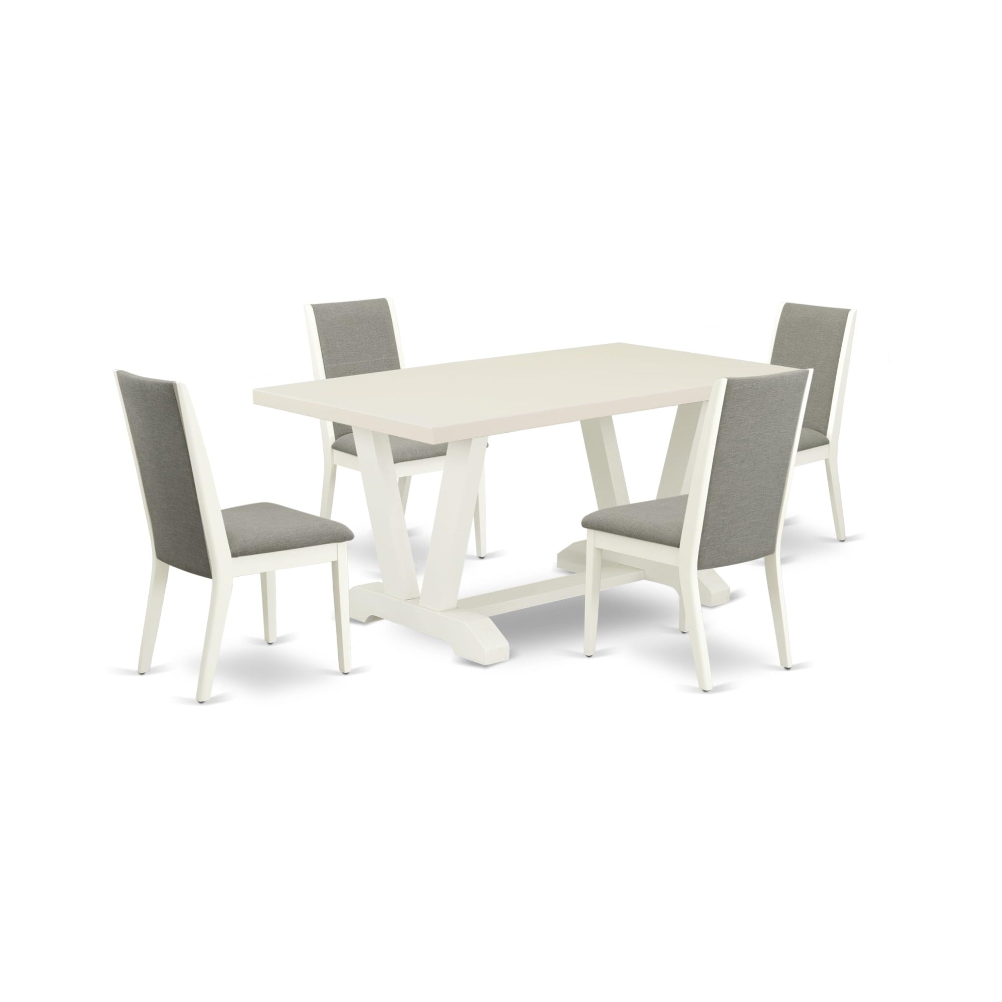 Casafoyer V-Style 5 Piece Kitchen Set For 4 Includes A Rectangle Room Table With V-Legs And 4 Shitake Linen Fabric Parsons Dining Chairs, 36X60 Inch, Multi-Color