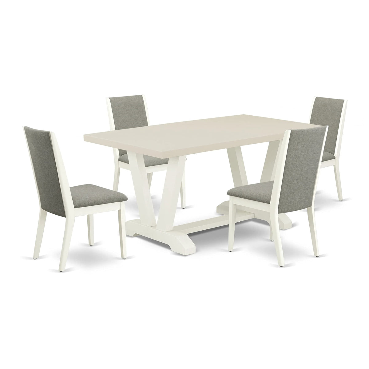 East West Furniture V026La206-5 V-Style 5 Piece Kitchen Set For 4 Includes A Rectangle Room Table With V-Legs And 4 Shitake Linen Fabric Parsons Dining Chairs, 36X60 Inch