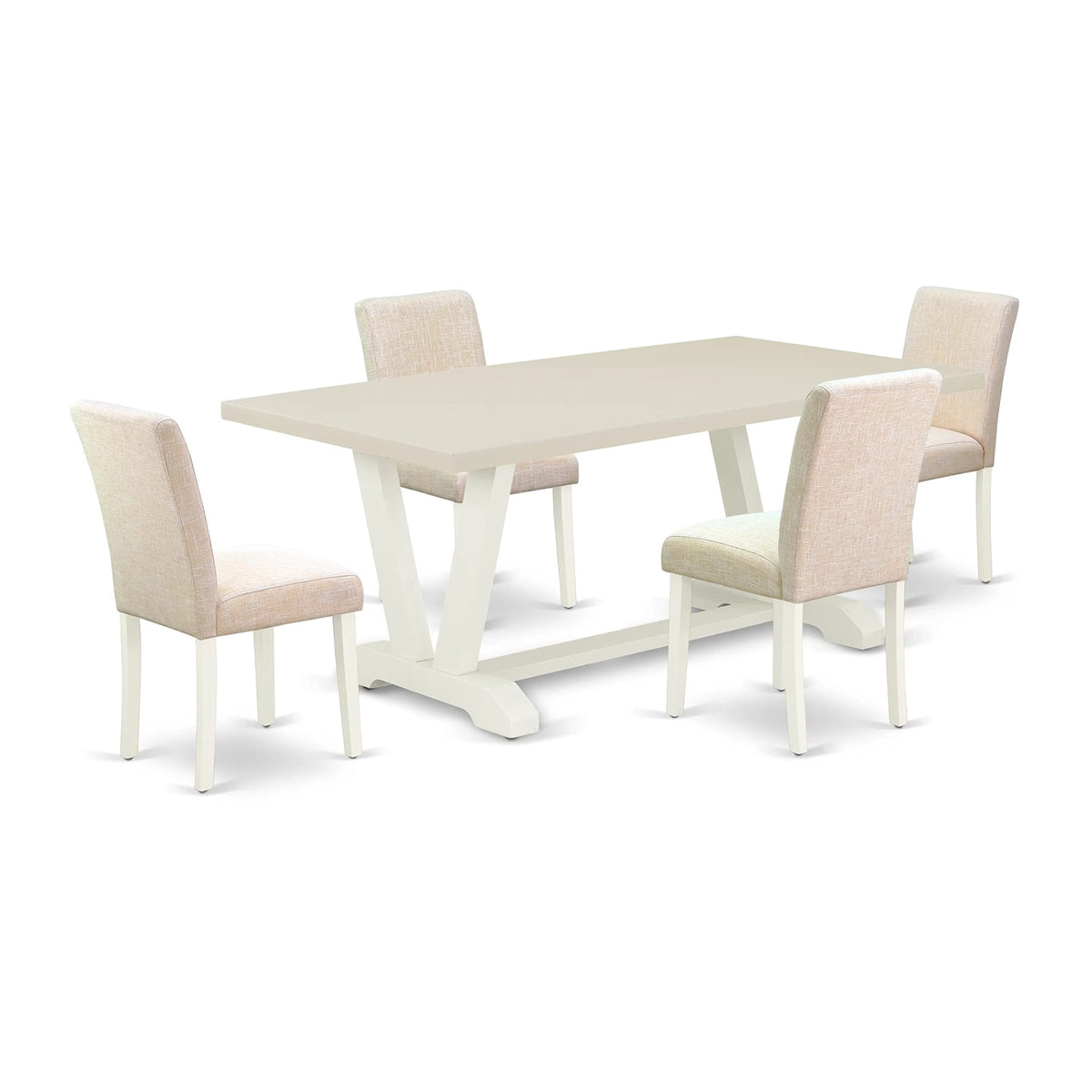 East West Furniture V027Ab202-5 V-Style 5 Piece Set Includes A Rectangle Kitchen Table With V-Legs And 4 Light Beige Linen Fabric Parson Dining Room Chairs, 40X72 Inch
