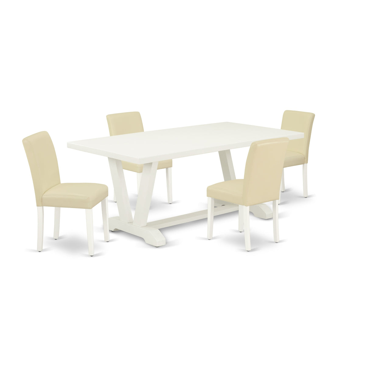 East West Furniture V027Ab264-5 5-Piece Stylish Dining Room Set A Good Linen White Modern Dining Table Top And 4 Attractive Pu Leather Parson Chairs With Stylish Chair Back, Linen White Finish