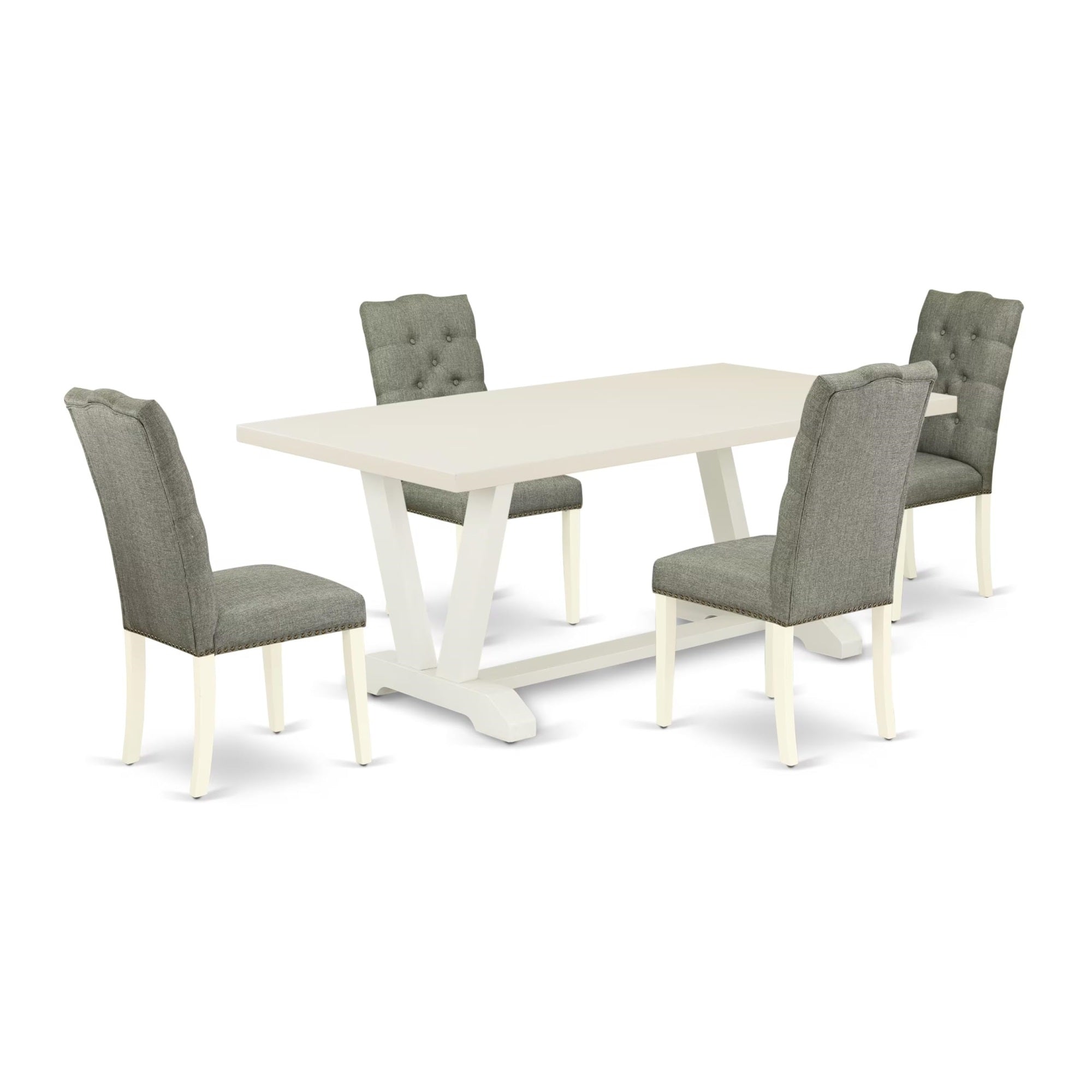 Casafoyer V027El207-5 5 Piece Kitchen Table Set For 4 Includes A Rectangle Dining Table With V-Legs And 4 Gray Linen Fabric Parson Dining Room Chairs, 40X72 Inch, Multi-Color