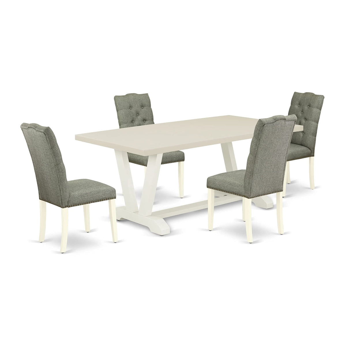 East West Furniture V027El207-5 V-Style 5 Piece Kitchen Set For 4 Includes A Rectangle Table With V-Legs And 4 Gray Linen Fabric Parson Dining Room Chairs, 40X72 Inch