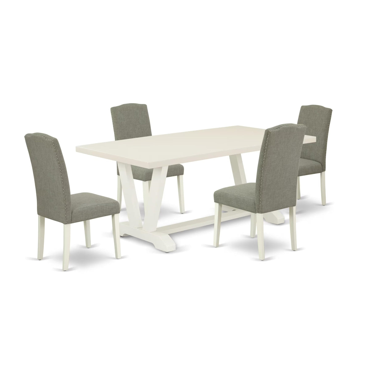Casafoyer V-Style 5 Piece Kitchen Set Includes A Rectangle Dining Room Table With V-Legs And 4 Dark Shitake Linen Fabric Parsons Chairs, 40X72 Inch, V027En206-5