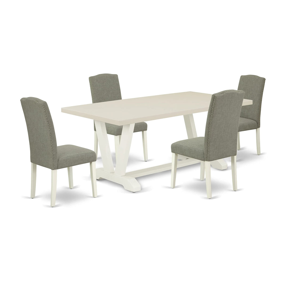 East West Furniture V027En206-5 V-Style 5 Piece Kitchen Set Includes A Rectangle Dining Room Table With V-Legs And 4 Dark Shitake Linen Fabric Parsons Chairs, 40X72 Inch
