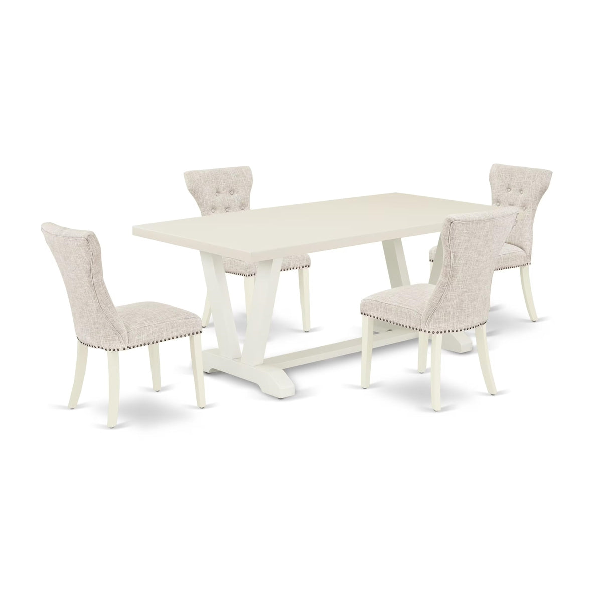 Casafoyer V-Style 5 Piece Set Includes A Rectangle Dining Room Table With V-Legs And 4 Doeskin Linen Fabric Upholstered Parson Chairs, 40X72 Inch, V027Ga235-5