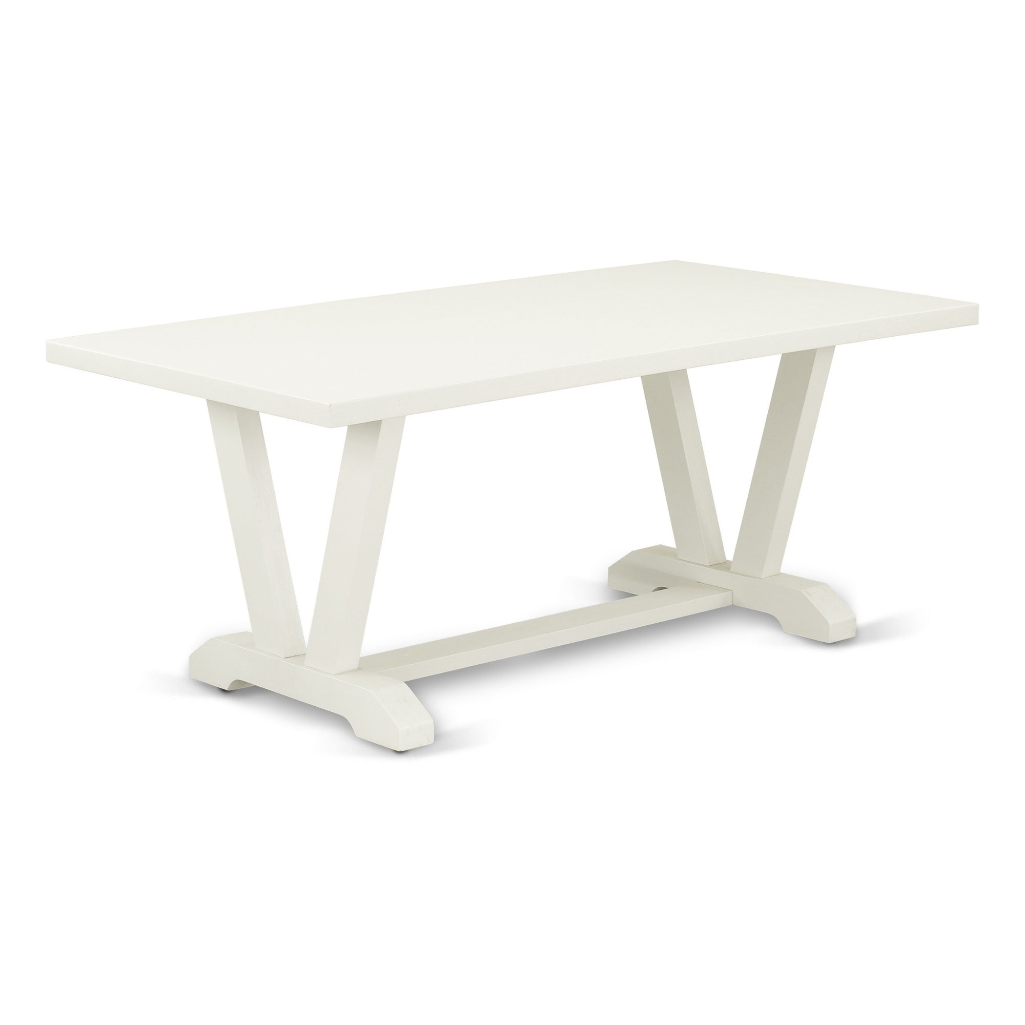 Ergode 6-Pc Dining Room Set - 4 Upholstered Chairs, Rectangular Table, Wood Bench - Linen Fabric Seat, Button Tufted Back, Wooden Legs - Linen White Finish