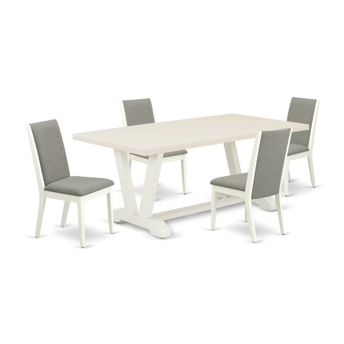 Casafoyer V-Style 5 Piece Kitchen Set Includes A Rectangle Dining Room Table With V-Legs And 4 Shitake Linen Fabric Parsons Chairs, 40X72 Inch, V027La206-5