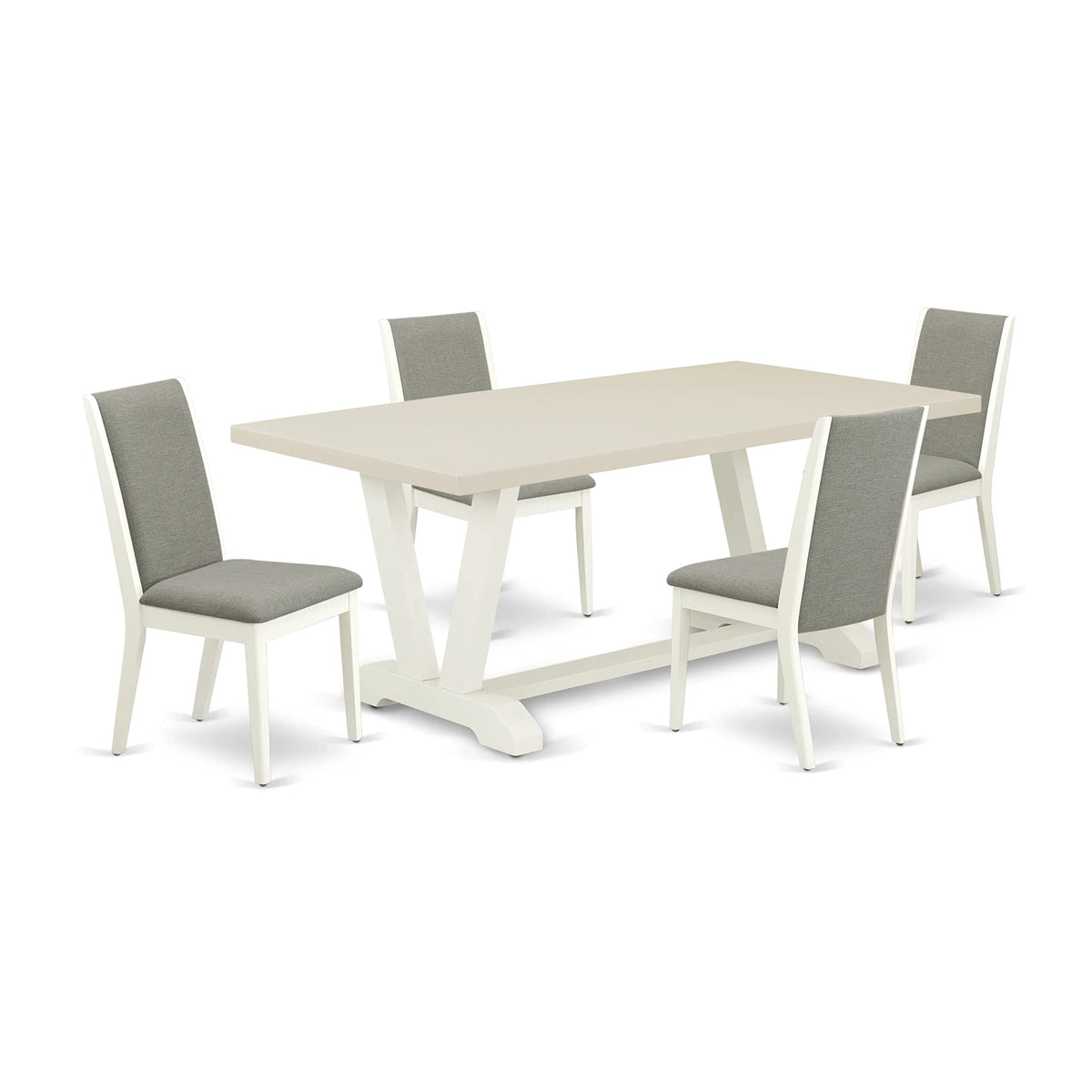 East West Furniture V027La206-5 V-Style 5 Piece Kitchen Set Includes A Rectangle Dining Room Table With V-Legs And 4 Shitake Linen Fabric Parsons Chairs, 40X72 Inch