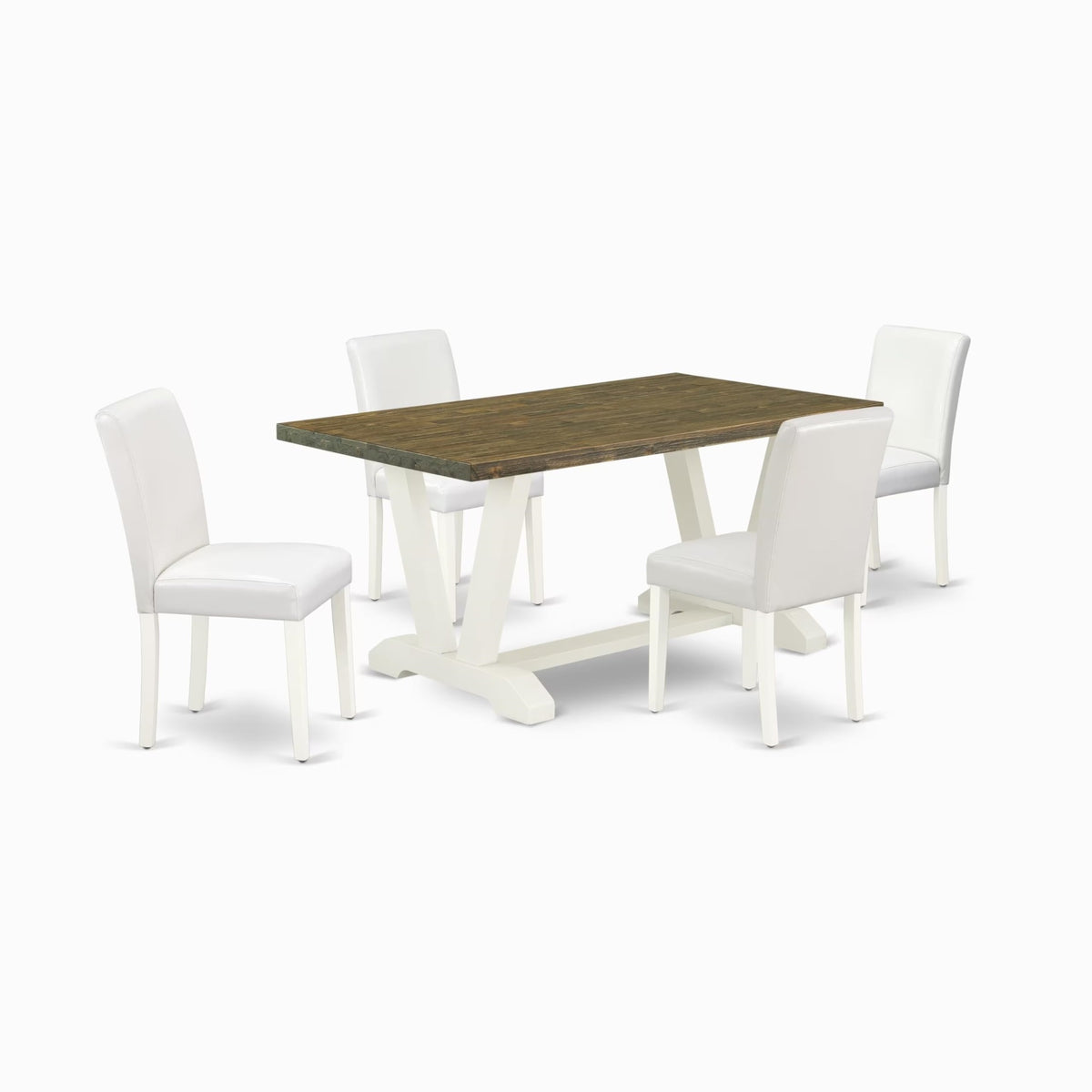 Casafoyer V-Style 5 Piece Kitchen Set Includes A Rectangle Table With V-Legs And 4 White Faux Leather Parson Dining Chairs, 36X60 Inch, V076Ab264-5