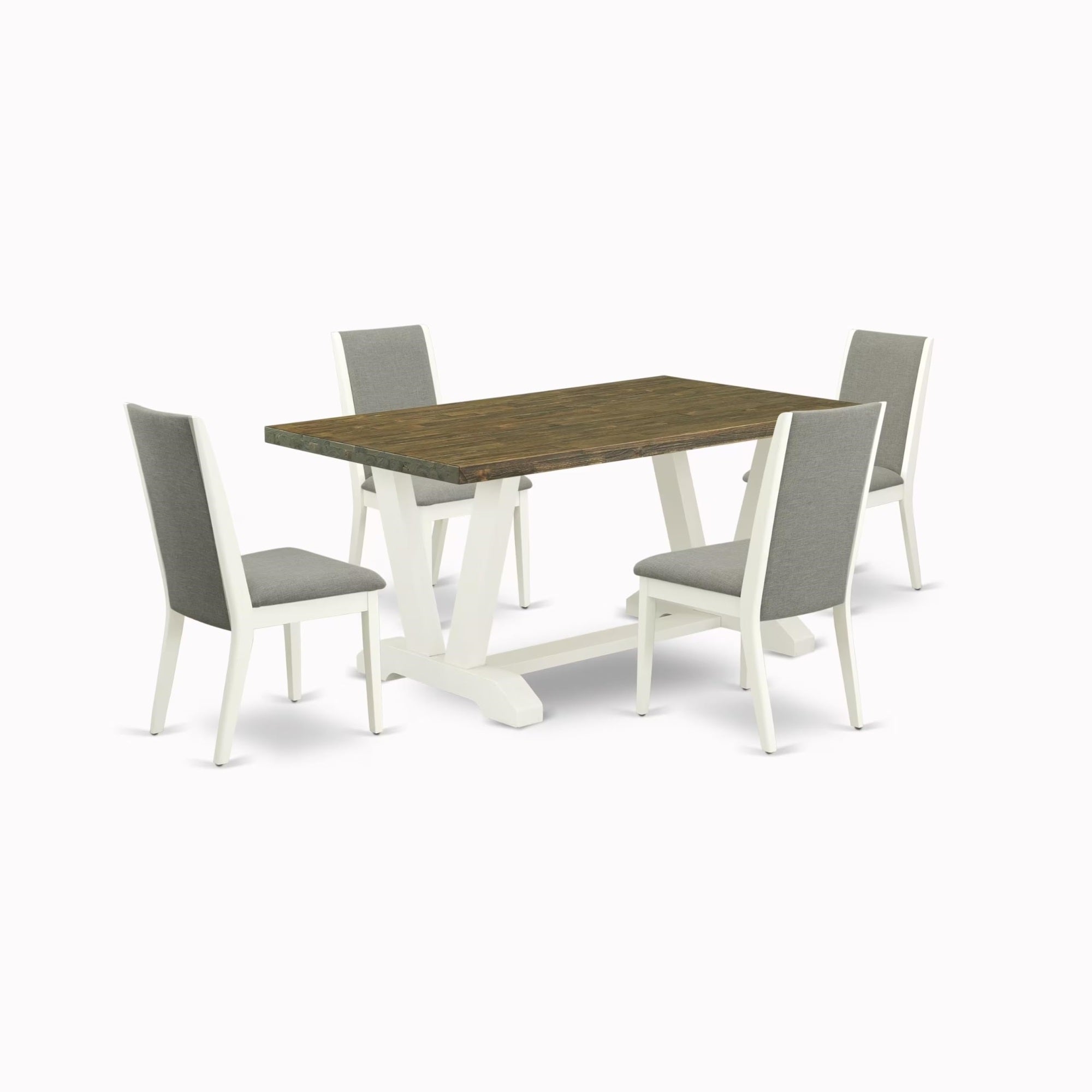 Casafoyer V-Style 5 Piece Room Furniture Set Includes A Rectangle Dining Table With V-Legs And 4 Shitake Linen Fabric Parsons Chairs, 36X60 Inch, Multi-Color