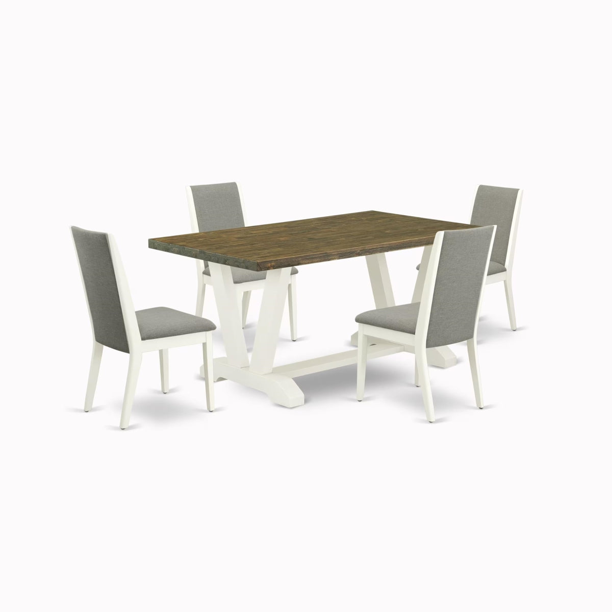 Casafoyer V-Style 5 Piece Room Furniture Set Includes A Rectangle Dining Table With V-Legs And 4 Shitake Linen Fabric Parsons Chairs, 36X60 Inch, Multi-Color