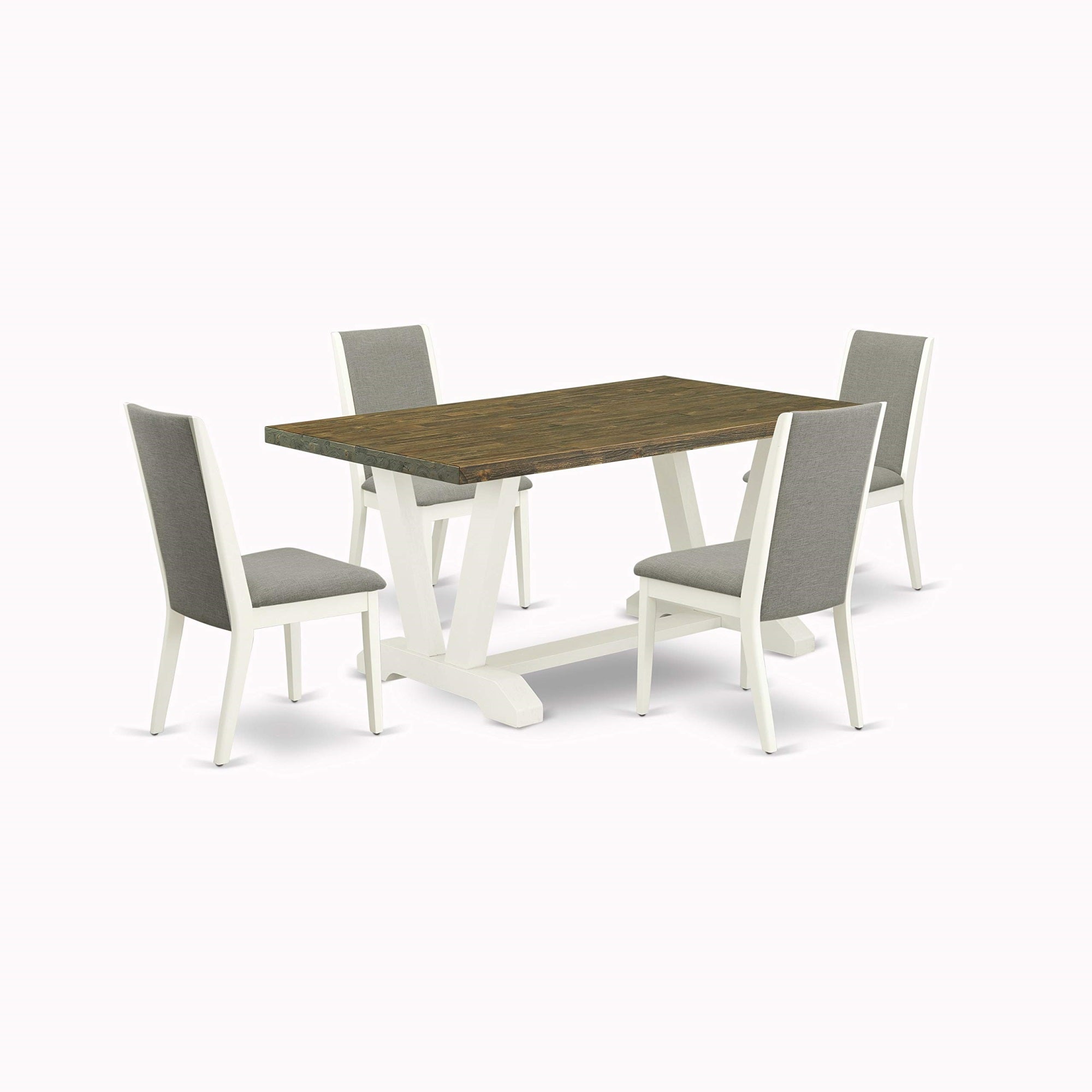 East West Furniture V076La206-5 V-Style 5 Piece Room Furniture Set Includes A Rectangle Dining Table With V-Legs And 4 Shitake Linen Fabric Parsons Chairs, 36X60 Inch