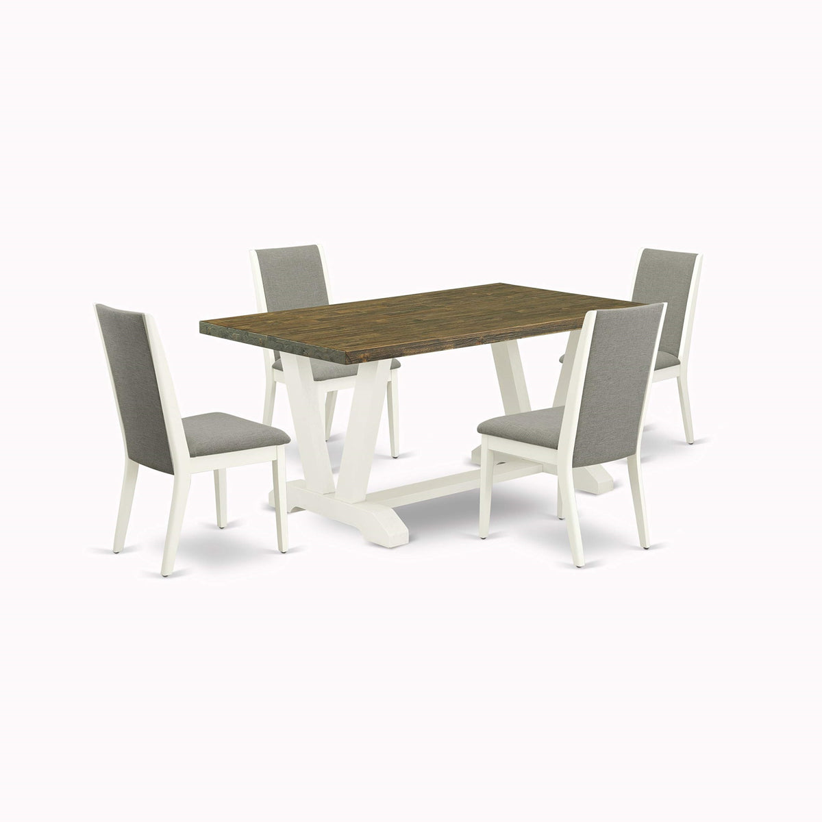 East West Furniture V076La206-5 V-Style 5 Piece Room Furniture Set Includes A Rectangle Dining Table With V-Legs And 4 Shitake Linen Fabric Parsons Chairs, 36X60 Inch