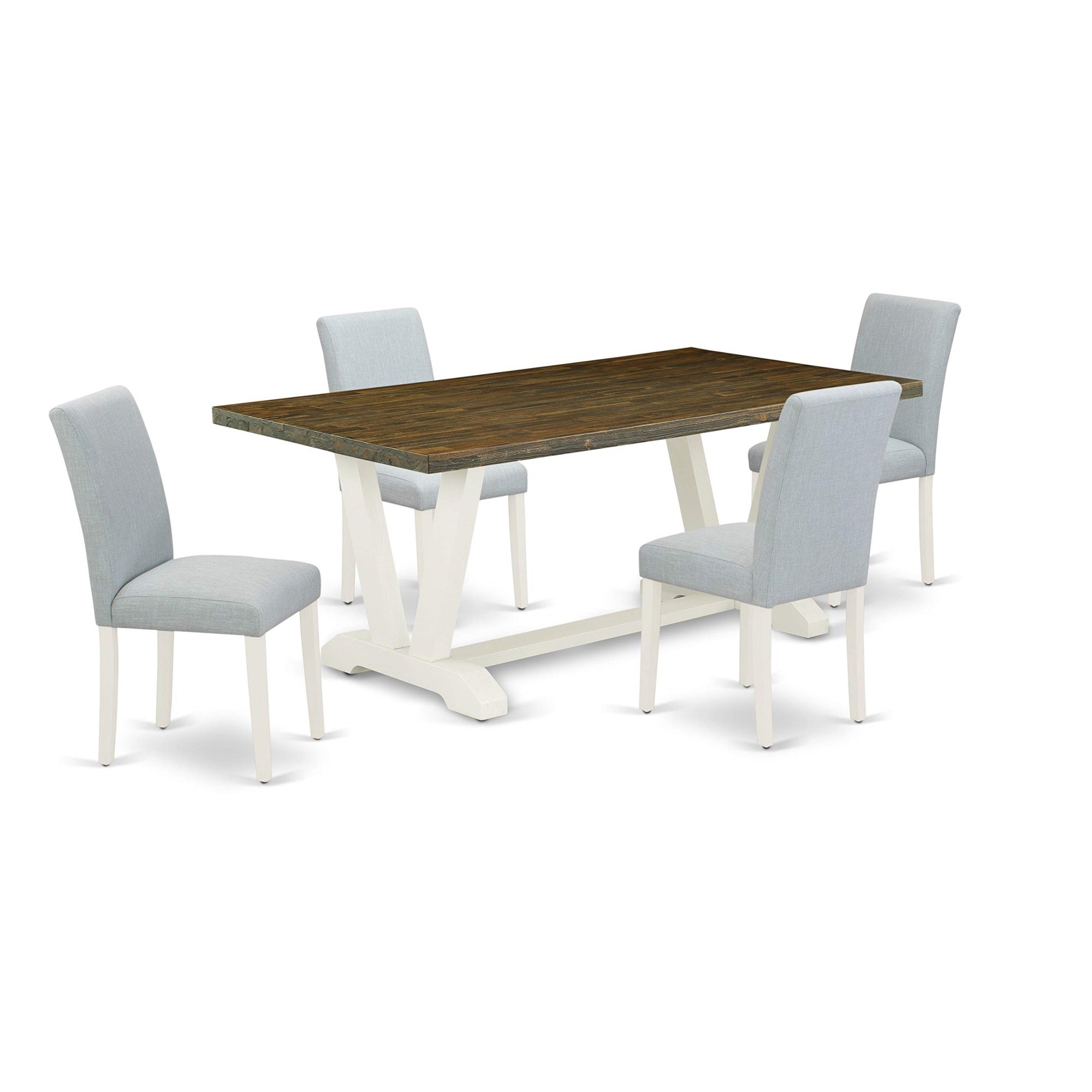 East West Furniture V077Ab015-5 V-Style 5 Piece Dinette Set For 4 Includes A Rectangle Table With V-Legs And 4 Baby Blue Linen Fabric Parson Dining Room Chairs, 40X72 Inch