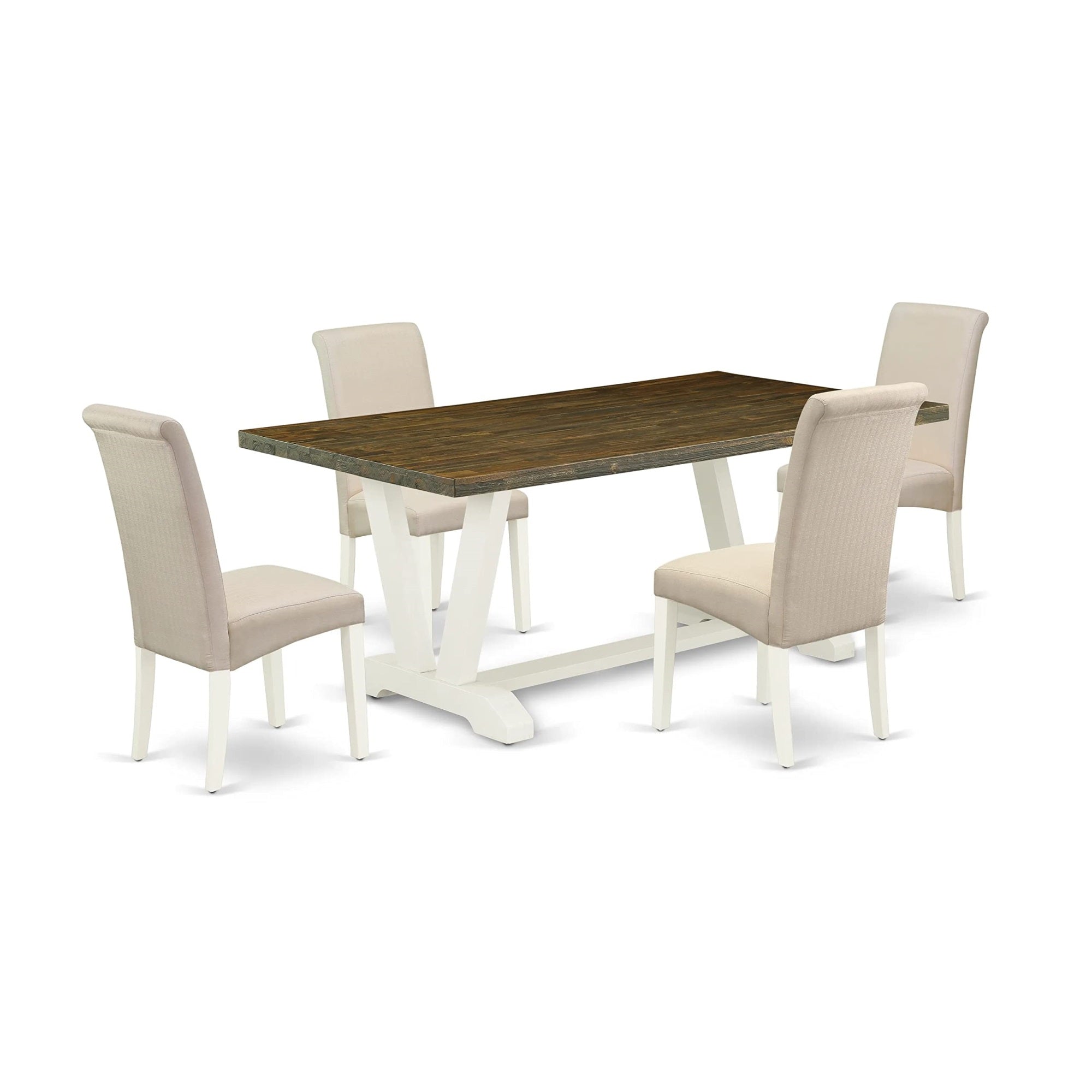 Ergode V077Ba201-5, 5-Pc Dinette Set, Linen White Finish, 4 Dining Chairs, Cream Linen Upholstery, Asian Wood, 300 Lbs Weight Capacity, Easy Assembly, Perfect For Dining Or Kitchen Area