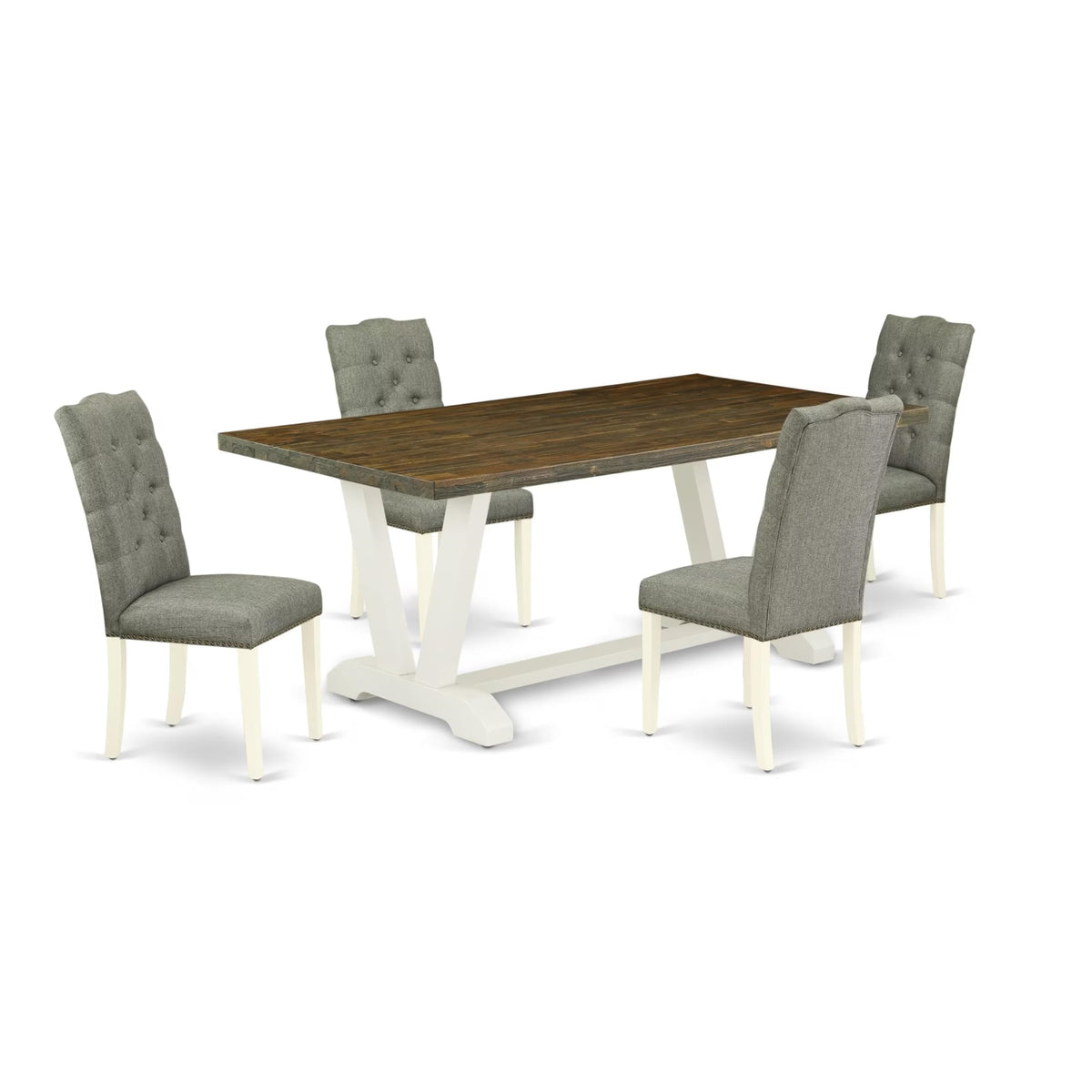 Casafoyer V-Style 5 Piece Dinette Set For 4 Includes A Rectangle Dining Room Table With V-Legs And 4 Gray Linen Fabric Upholstered Parson Chairs, 40X72 Inch, V077El207-5