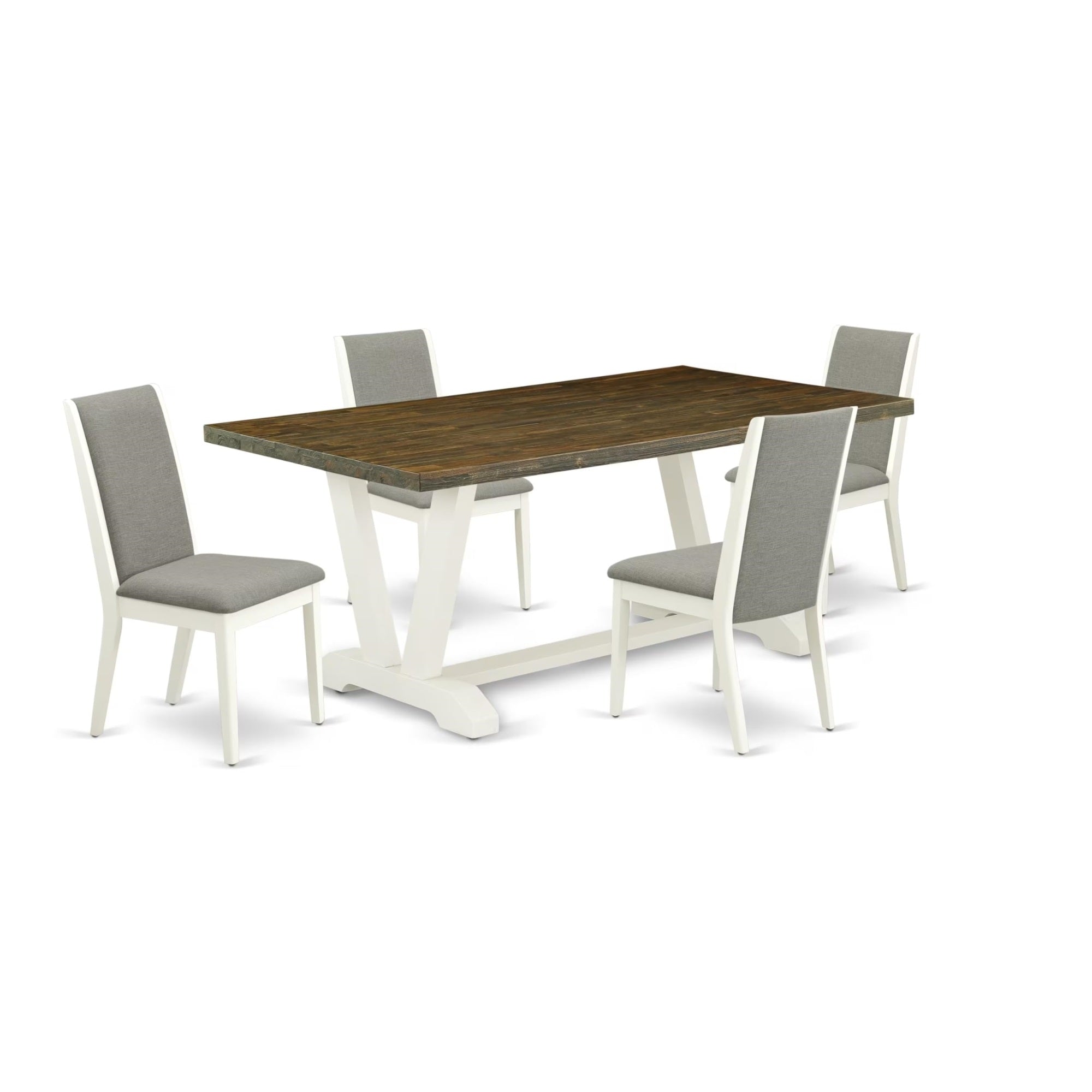 Casafoyer V077La206-5 5 Piece Dining Table Set For 4 Includes A Rectangle Kitchen Table With V-Legs And 4 Shitake Linen Fabric Upholstered Parson Chairs, 40X72 Inch, Multi-Color