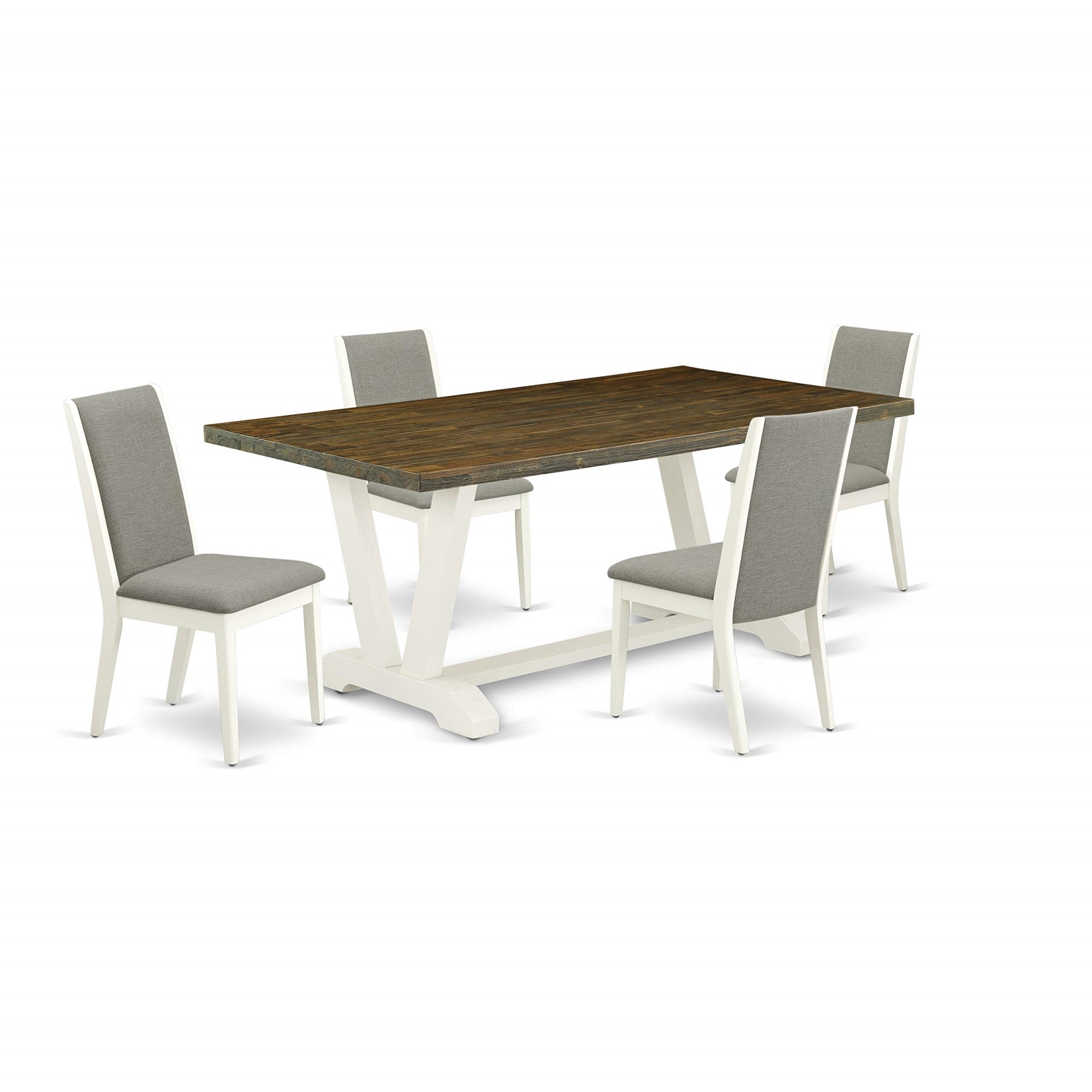 Ergode V077La206-5, 5-Piece Kitchen Table Set, Linen White Finish, 4 Parson Chairs, Asian Wood, 300 Lbs Capacity, Easy Assembly, Dimensions: 72X42X30, Perfect For Home Parties, Elegant & Durable