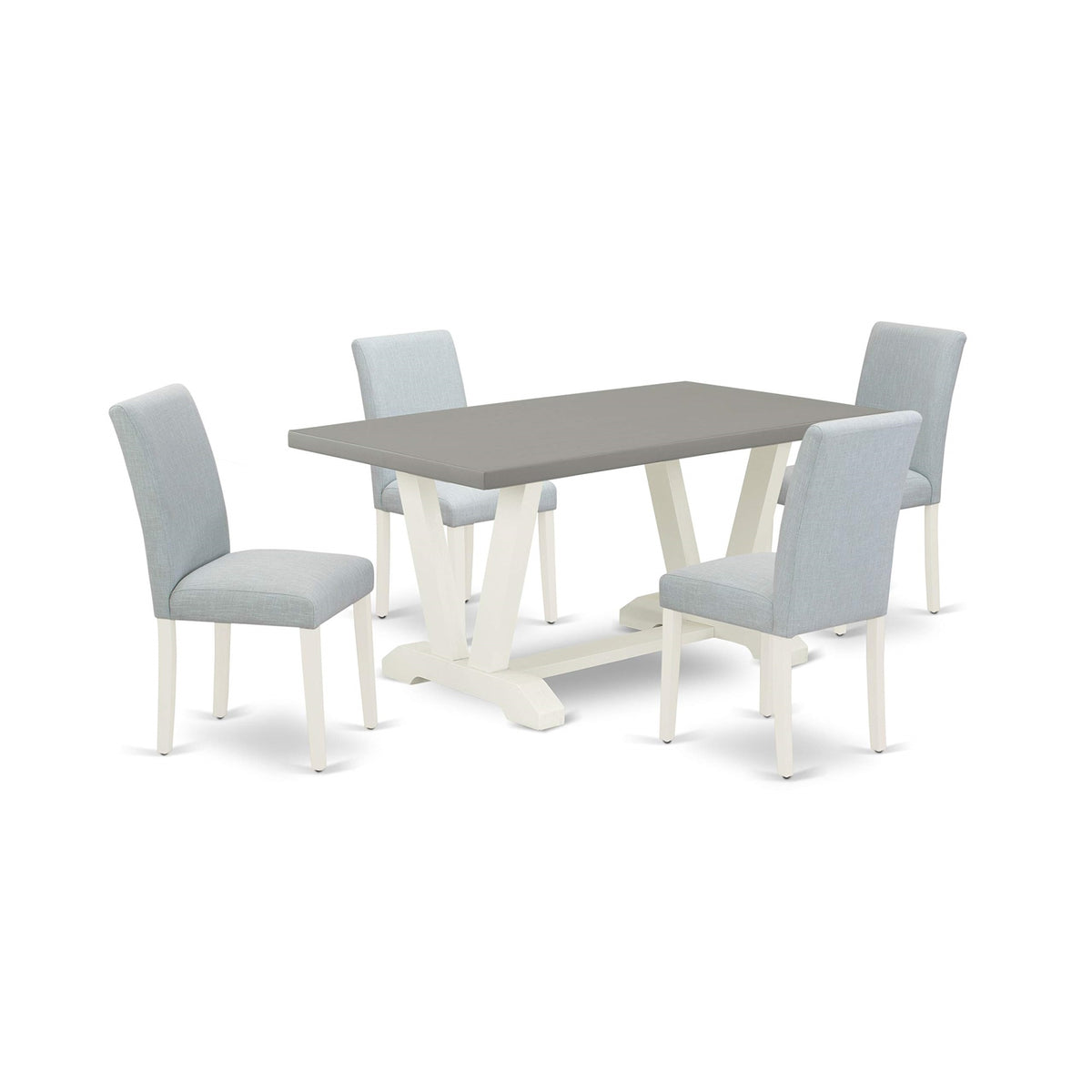 East West Furniture V096Ab015-5 V-Style 5 Piece Kitchen Set Includes A Rectangle Dining Room Table With V-Legs And 4 Baby Blue Linen Fabric Parsons Chairs, 36X60 Inch