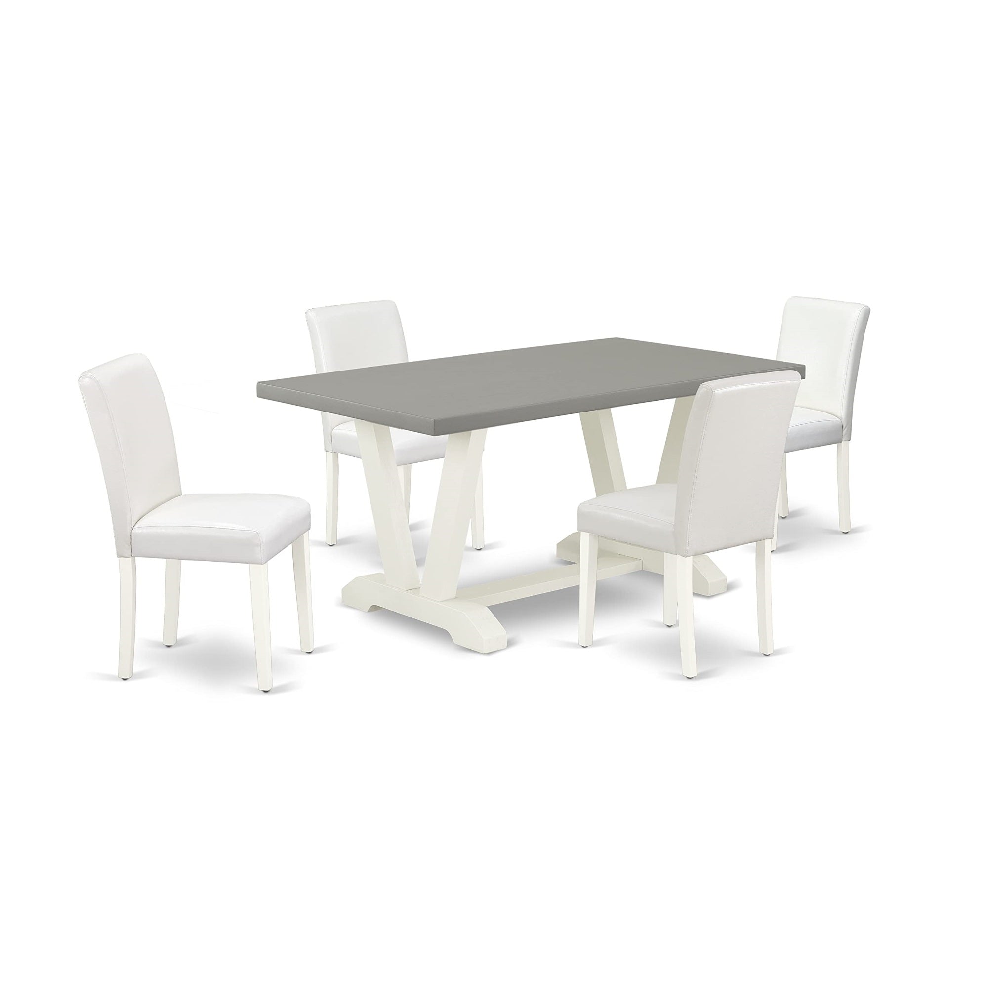 East West Furniture V096Ab264-5 V-Style 5 Piece Kitchen Set Includes A Rectangle Room Table With V-Legs And 4 White Faux Leather Parsons Dining Chairs, 36X60 Inch