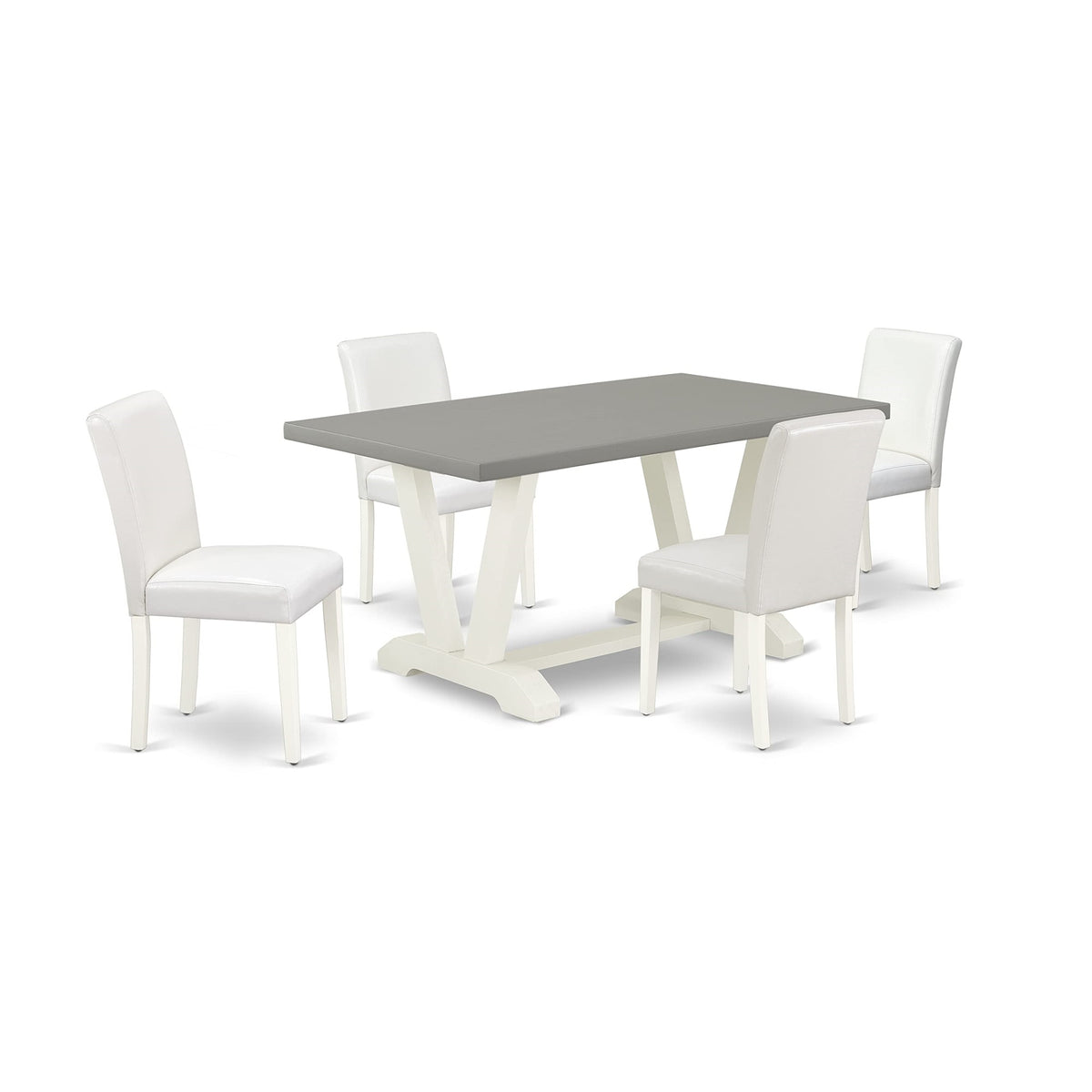 East West Furniture V096Ab264-5 V-Style 5 Piece Kitchen Set Includes A Rectangle Room Table With V-Legs And 4 White Faux Leather Parsons Dining Chairs, 36X60 Inch