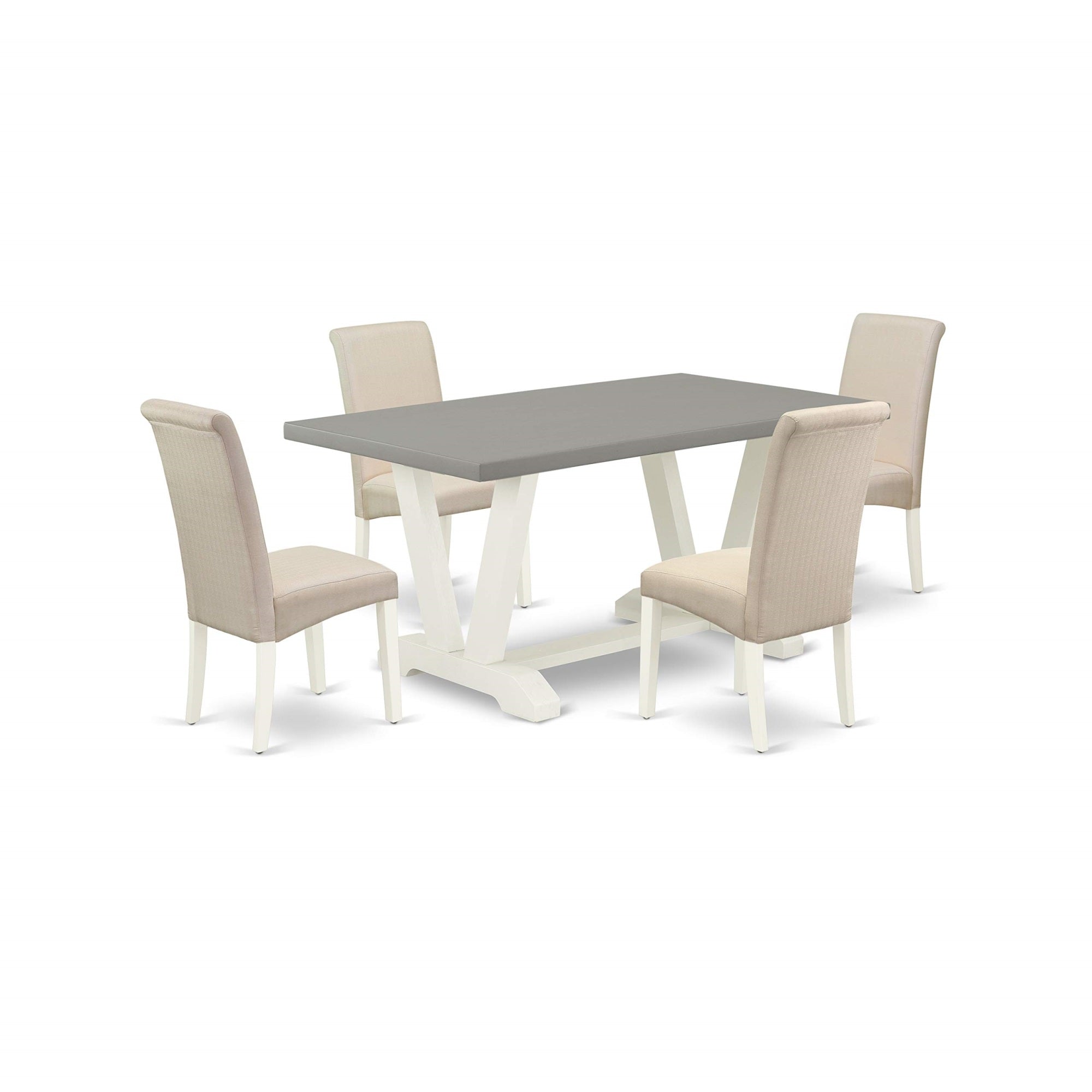 Ergode V096Ba201-5, 5-Pc Kitchen Table Set, Off-White Finish, 4 Cream Linen Chairs, Asian Wood, 36X60 Inch Rectangle Table