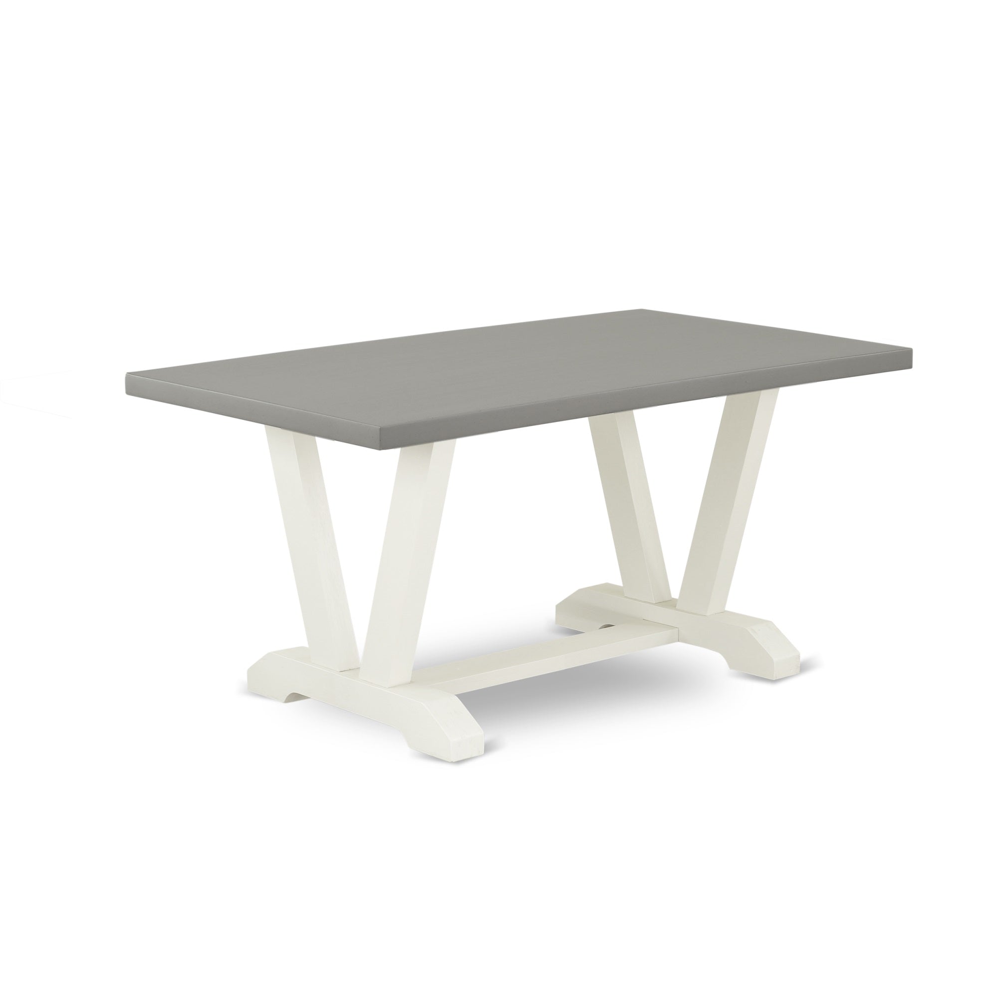 Ergode V096Ba201-6 6-Piece Dining Table Set - Cement Color Top, Linen White Finish, 4 Parson Chairs, Bench. Ideal For Kitchen Or Dining Area.