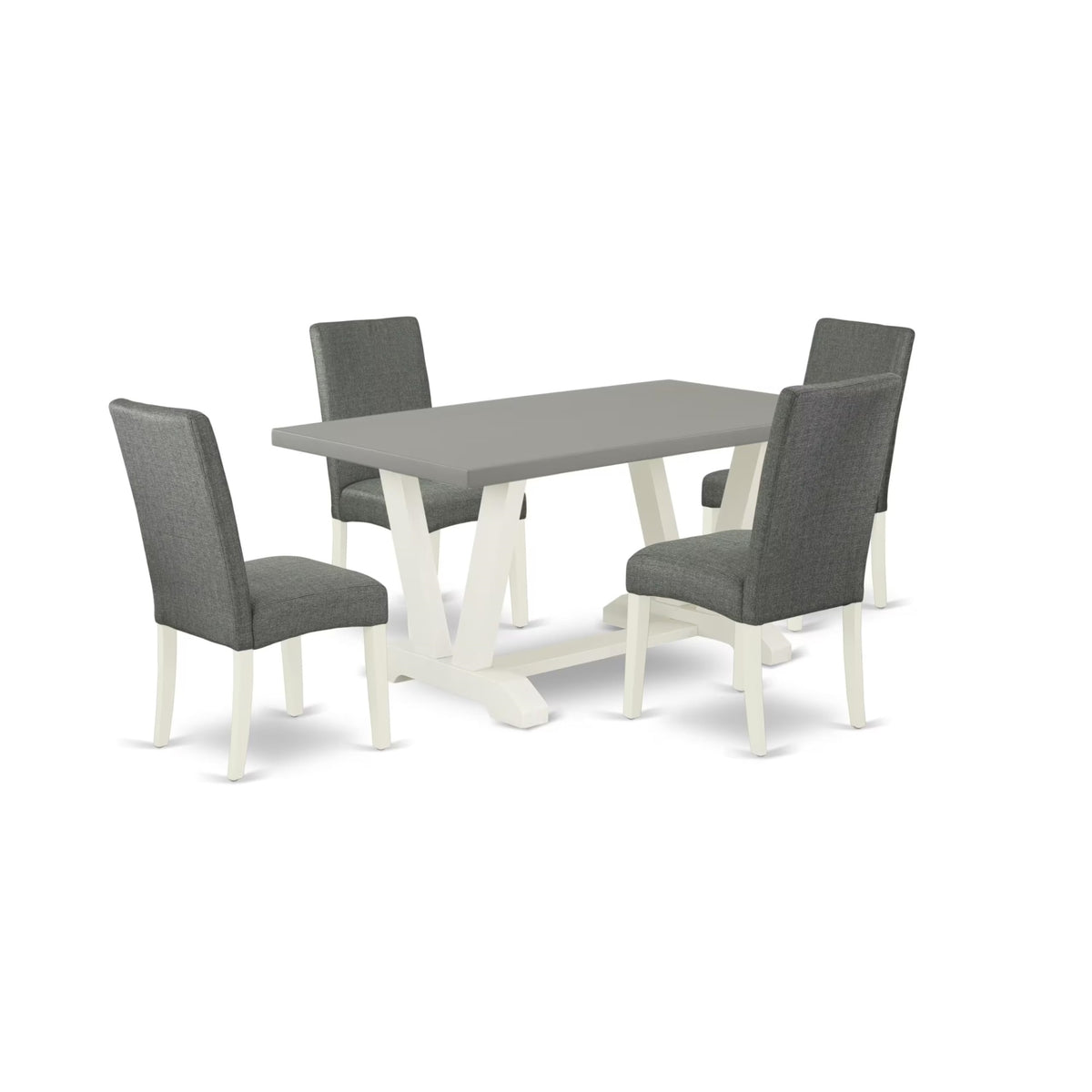 Casafoyer V-Style 5 Piece Modern Set Includes A Rectangle Wooden Table With V-Legs And 4 Gray Linen Fabric Parsons Dining Chairs, 36X60 Inch, Multi-Color