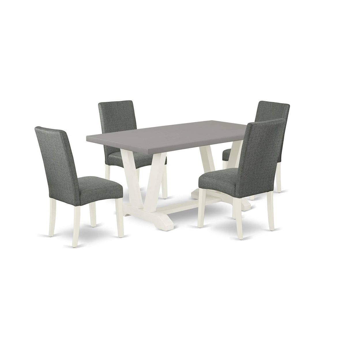 East West Furniture V096Dr207-5 V-Style 5 Piece Modern Set Includes A Rectangle Wooden Table With V-Legs And 4 Gray Linen Fabric Parsons Dining Chairs, 36X60 Inch