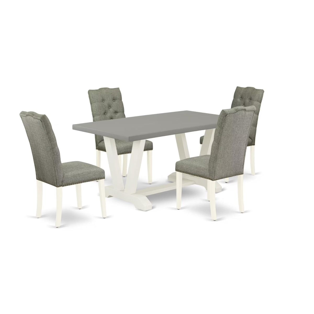 Casafoyer V-Style 5 Piece Set Includes A Rectangle Dining Room Table With V-Legs And 4 Gray Linen Fabric Upholstered Parson Chairs, 36X60 Inch, V096El207-5